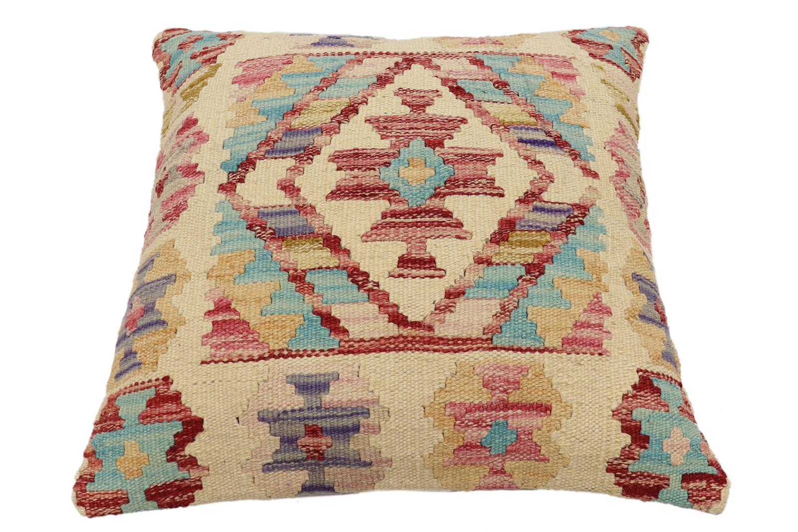 handmade Traditional Pillow Beige Rust Hand-Woven SQUARE 100% WOOL Hand woven turkish pillow2' x 2'