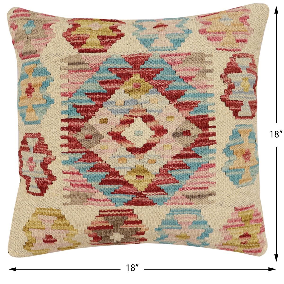 handmade Traditional Pillow Beige Red Hand-Woven SQUARE 100% WOOL Hand woven turkish pillow2' x 2'