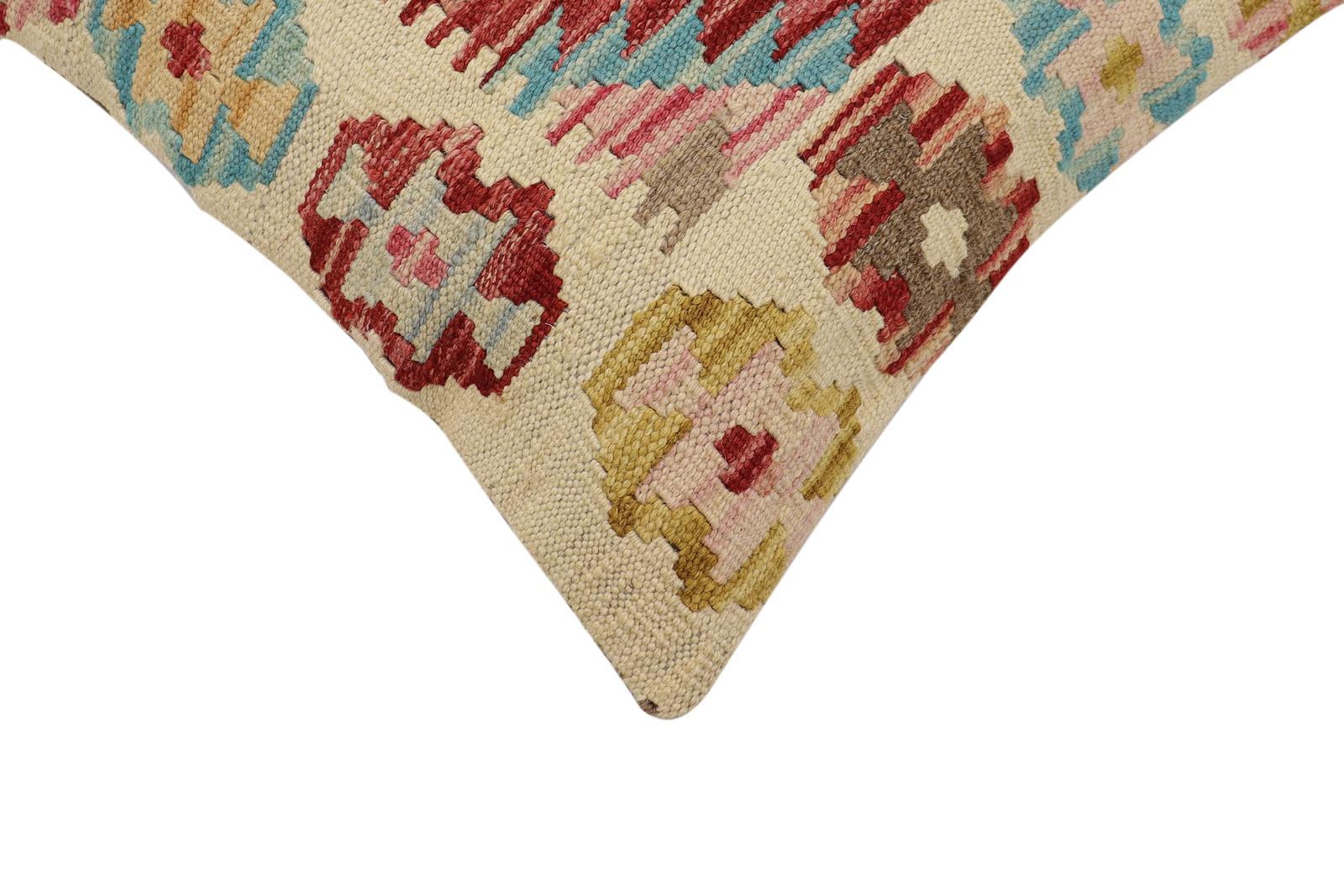 handmade Traditional Pillow Beige Red Hand-Woven SQUARE 100% WOOL Hand woven turkish pillow2' x 2'