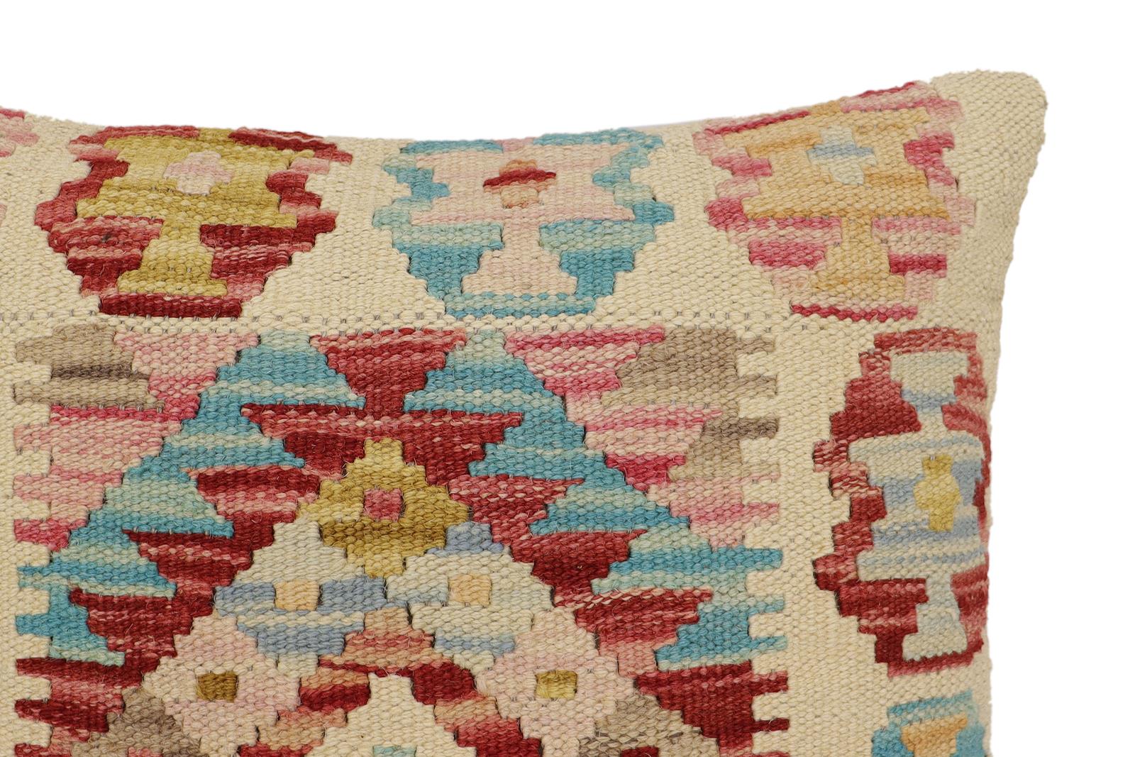 handmade Traditional Pillow Beige Red Hand-Woven SQUARE 100% WOOL Hand woven turkish pillow2' x 2'