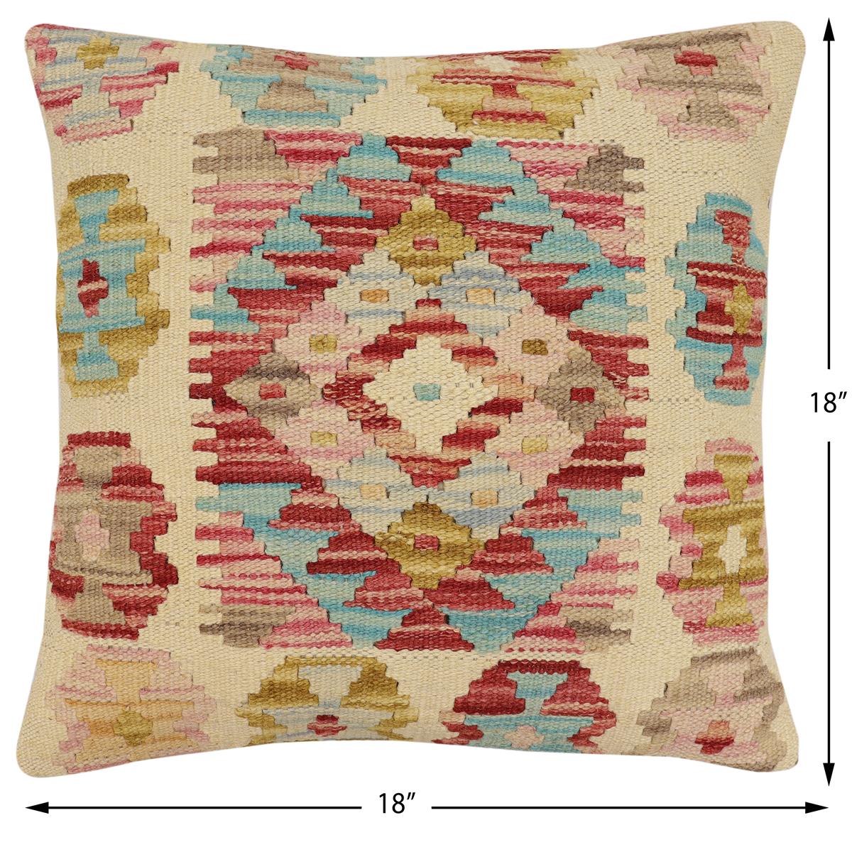 handmade Traditional Pillow Beige Rust Hand-Woven SQUARE 100% WOOL Hand woven turkish pillow2' x 2'