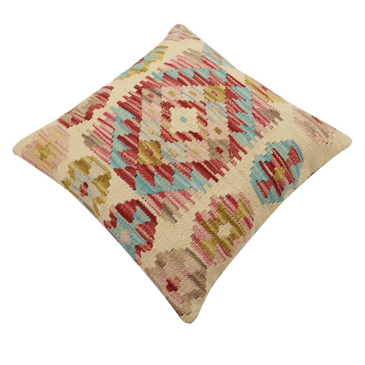 handmade Traditional Pillow Beige Rust Hand-Woven SQUARE 100% WOOL Hand woven turkish pillow2' x 2'