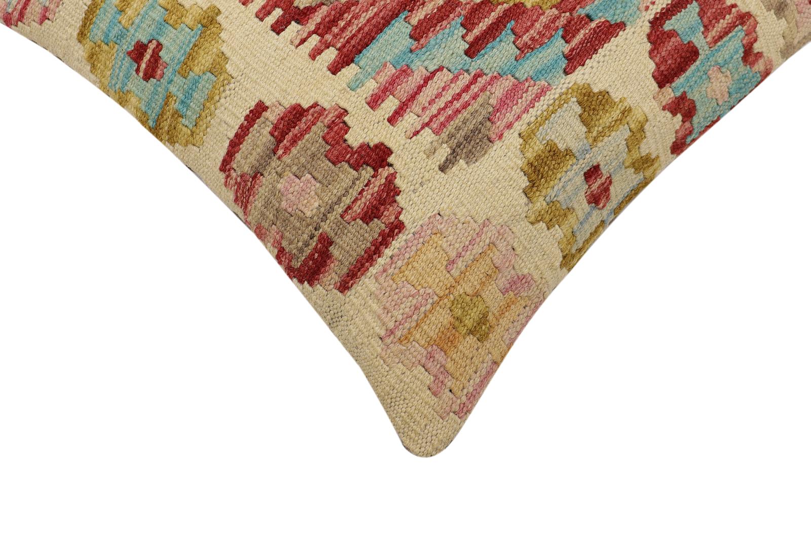 handmade Traditional Pillow Beige Rust Hand-Woven SQUARE 100% WOOL Hand woven turkish pillow2' x 2'