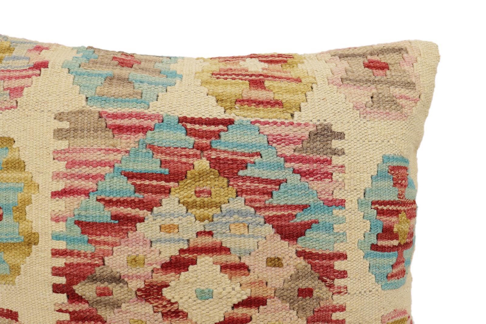 handmade Traditional Pillow Beige Rust Hand-Woven SQUARE 100% WOOL Hand woven turkish pillow2' x 2'