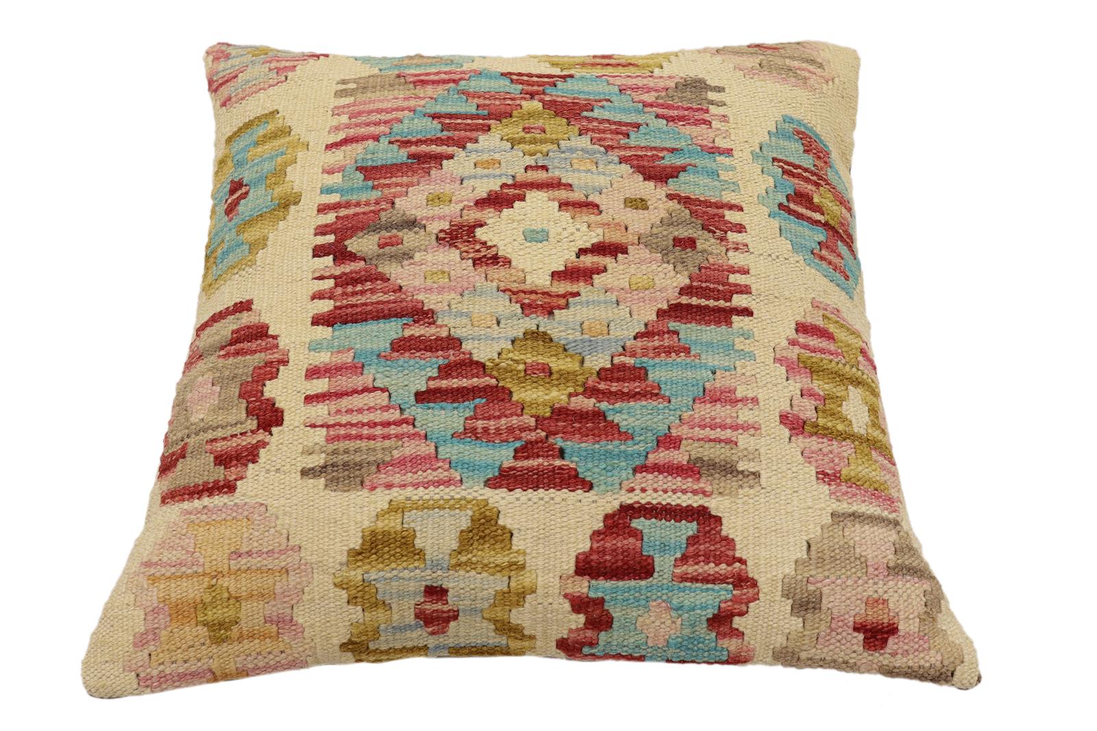 handmade Traditional Pillow Beige Rust Hand-Woven SQUARE 100% WOOL Hand woven turkish pillow2' x 2'