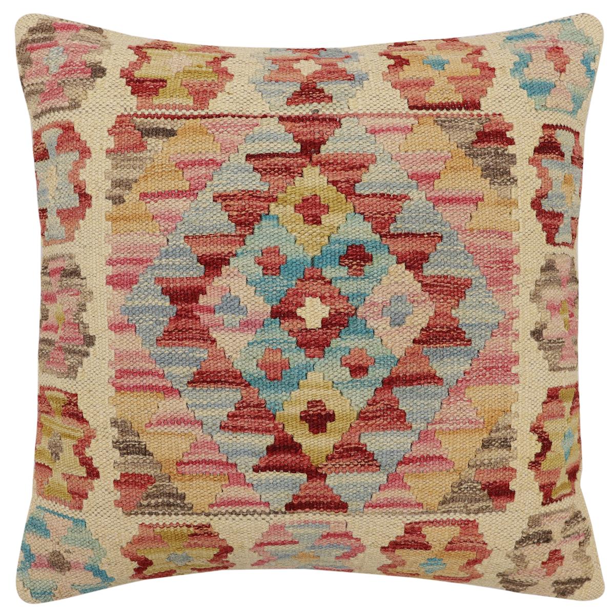 handmade Traditional Pillow Beige Rust Hand-Woven SQUARE 100% WOOL  Hand woven turkish pillow  2 x 2