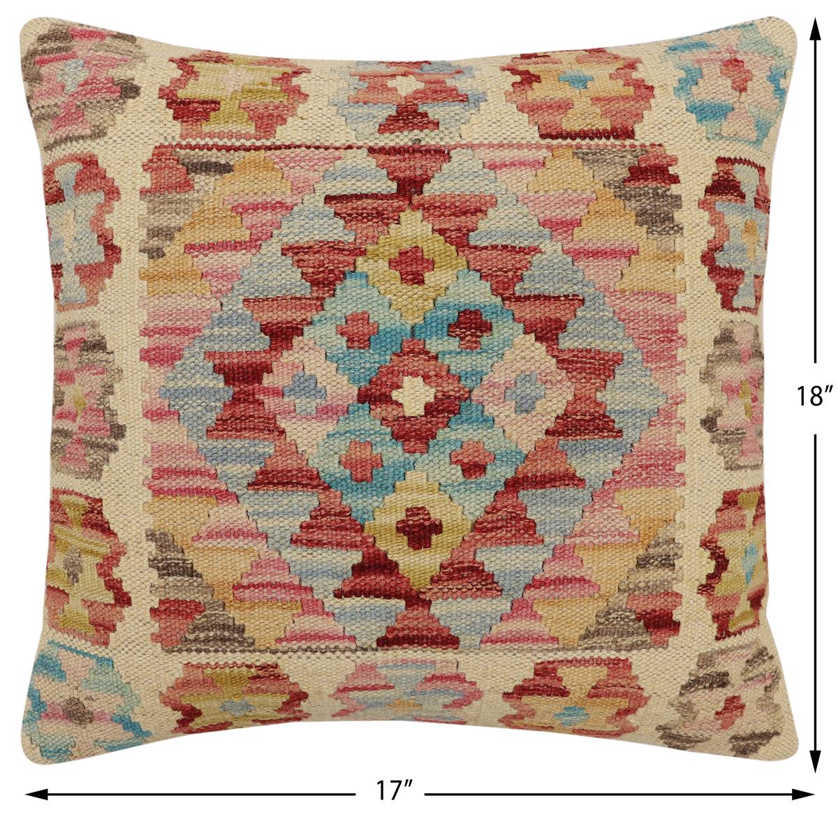 handmade Traditional Pillow Beige Rust Hand-Woven SQUARE 100% WOOL  Hand woven turkish pillow  2 x 2