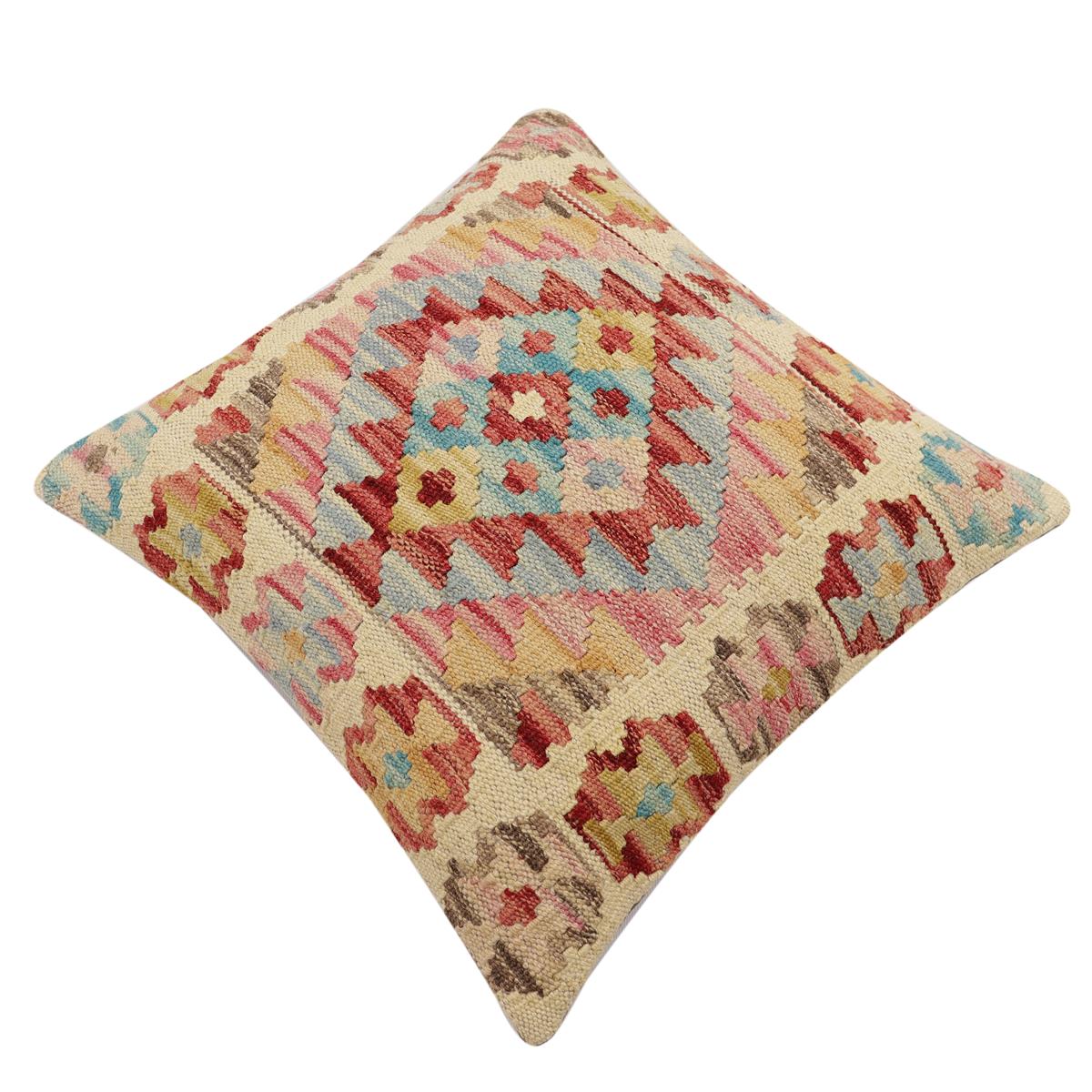 handmade Traditional Pillow Beige Rust Hand-Woven SQUARE 100% WOOL  Hand woven turkish pillow  2 x 2