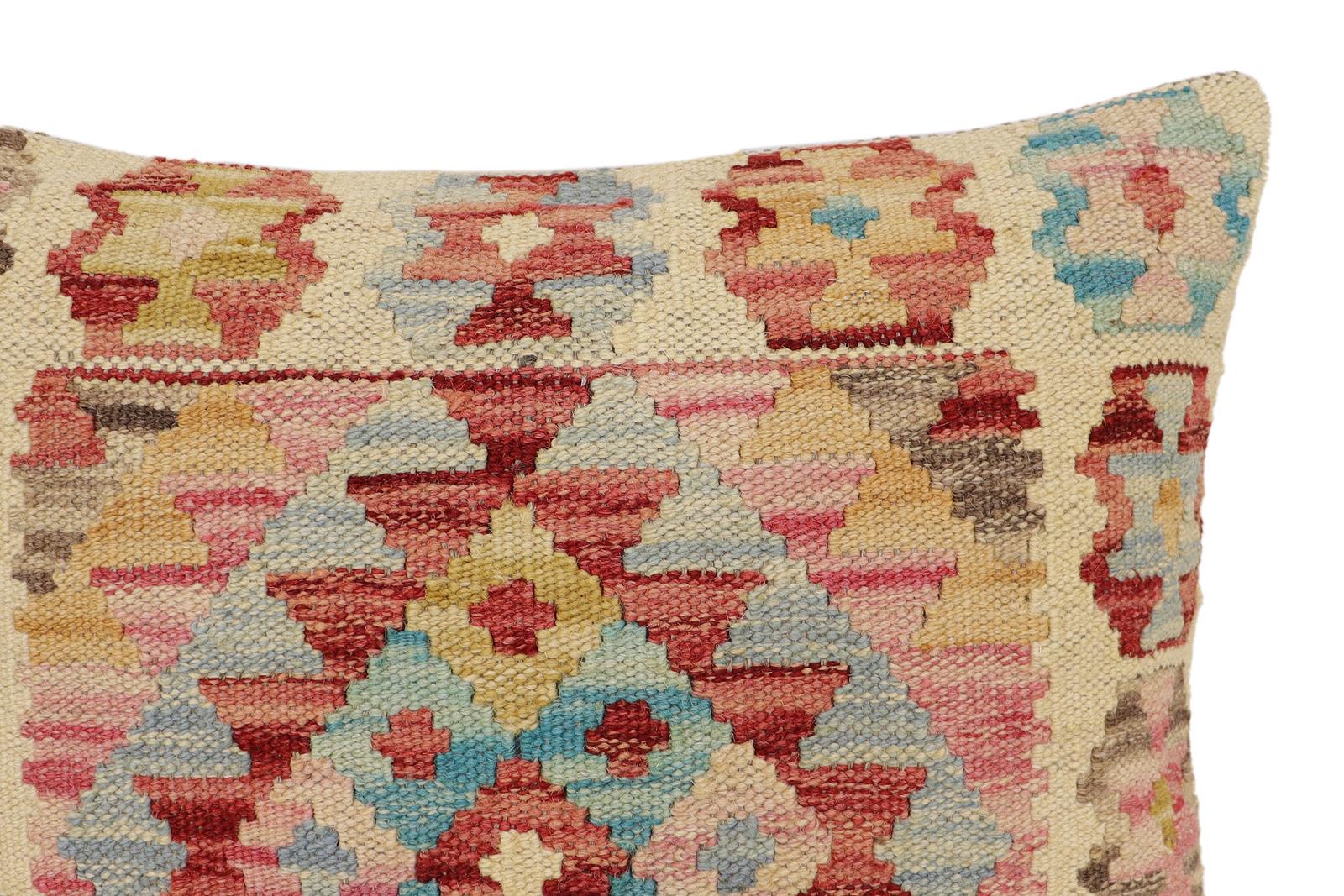 handmade Traditional Pillow Beige Rust Hand-Woven SQUARE 100% WOOL  Hand woven turkish pillow  2 x 2