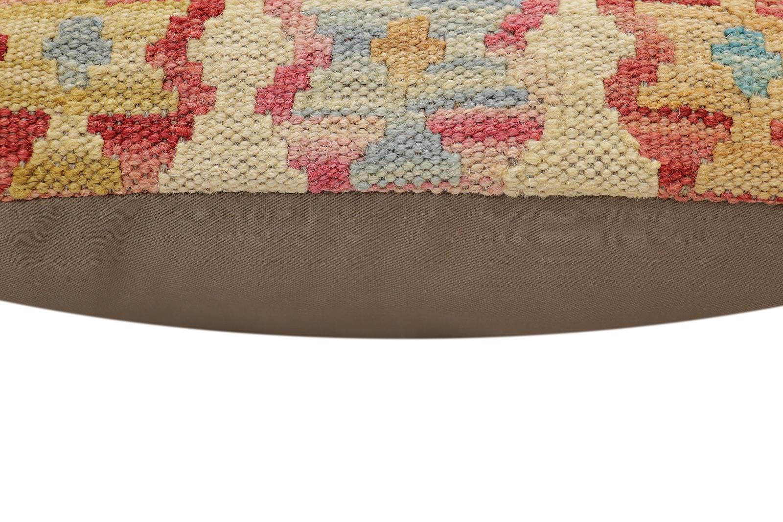 handmade Traditional Pillow Beige Rust Hand-Woven SQUARE 100% WOOL  Hand woven turkish pillow  2 x 2