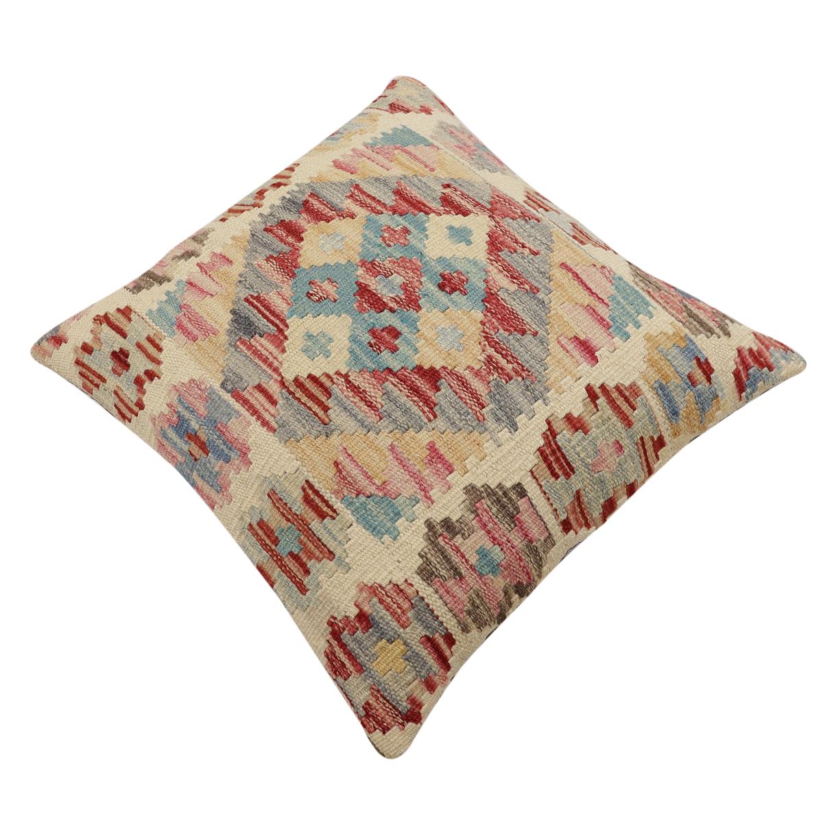 handmade Traditional Pillow Beige Rust Hand-Woven SQUARE 100% WOOL  Hand woven turkish pillow  2 x 2