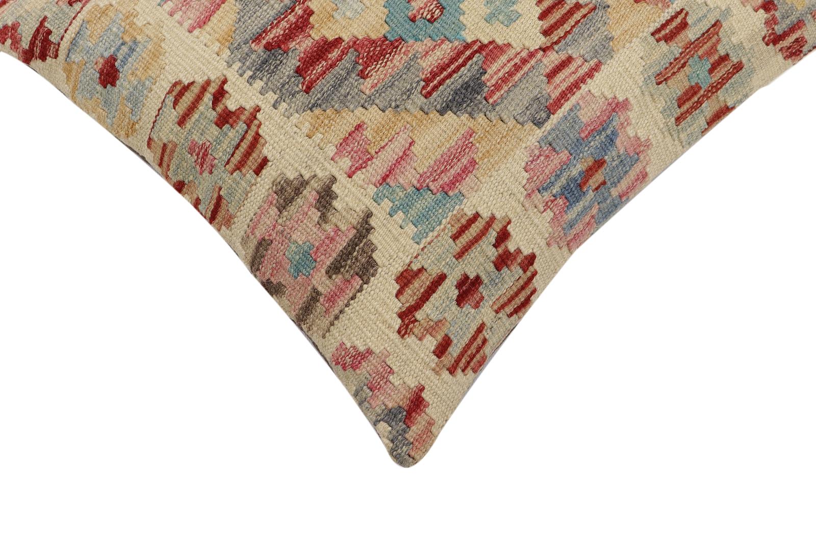 handmade Traditional Pillow Beige Rust Hand-Woven SQUARE 100% WOOL  Hand woven turkish pillow  2 x 2