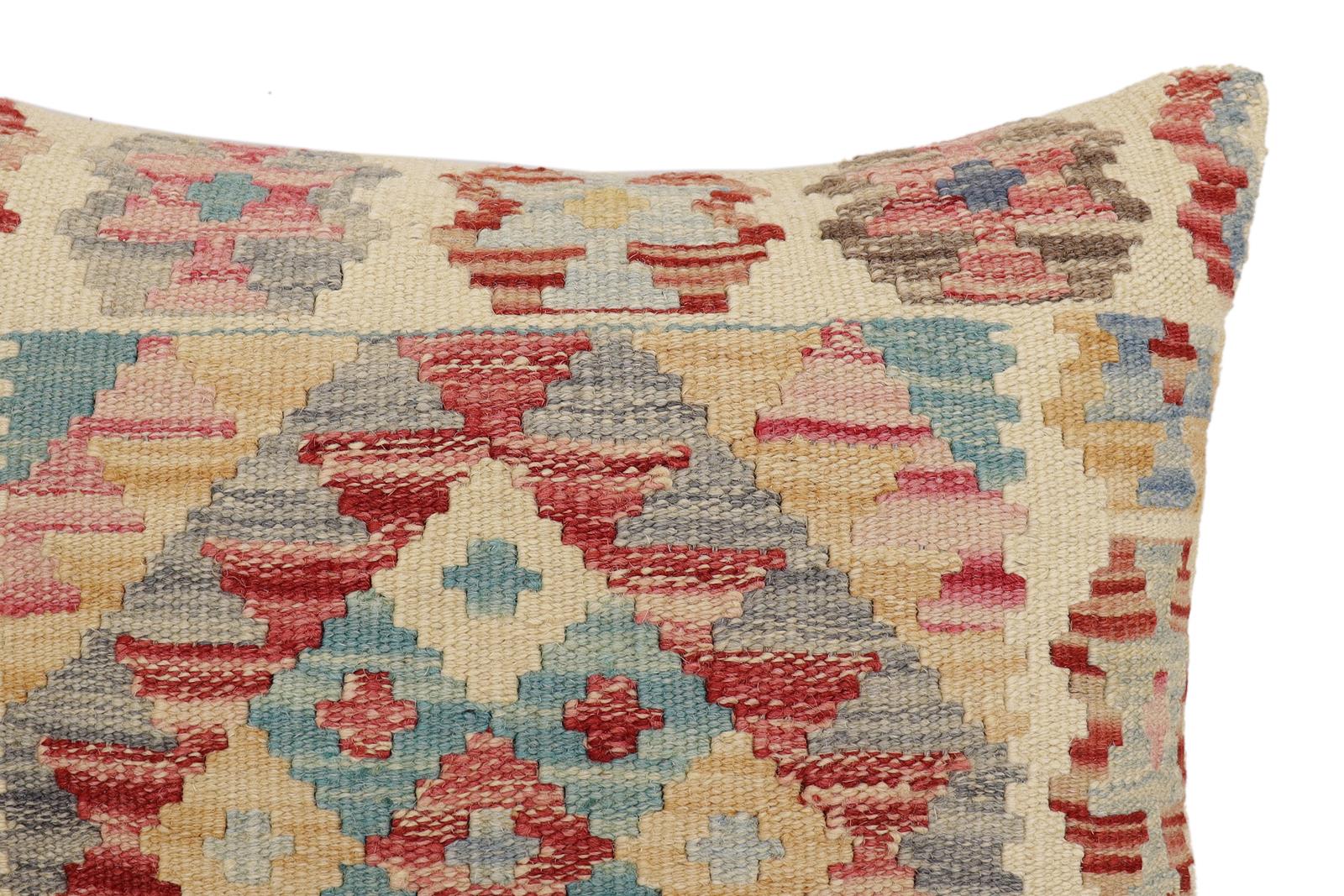 handmade Traditional Pillow Beige Rust Hand-Woven SQUARE 100% WOOL  Hand woven turkish pillow  2 x 2