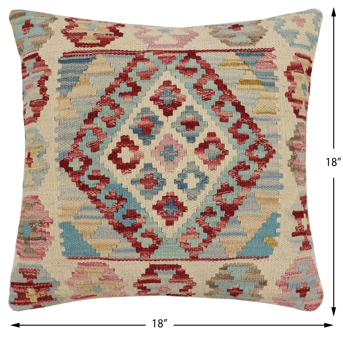 handmade Traditional Pillow Beige Red Hand-Woven SQUARE 100% WOOL Hand woven turkish pillow2' x 2'