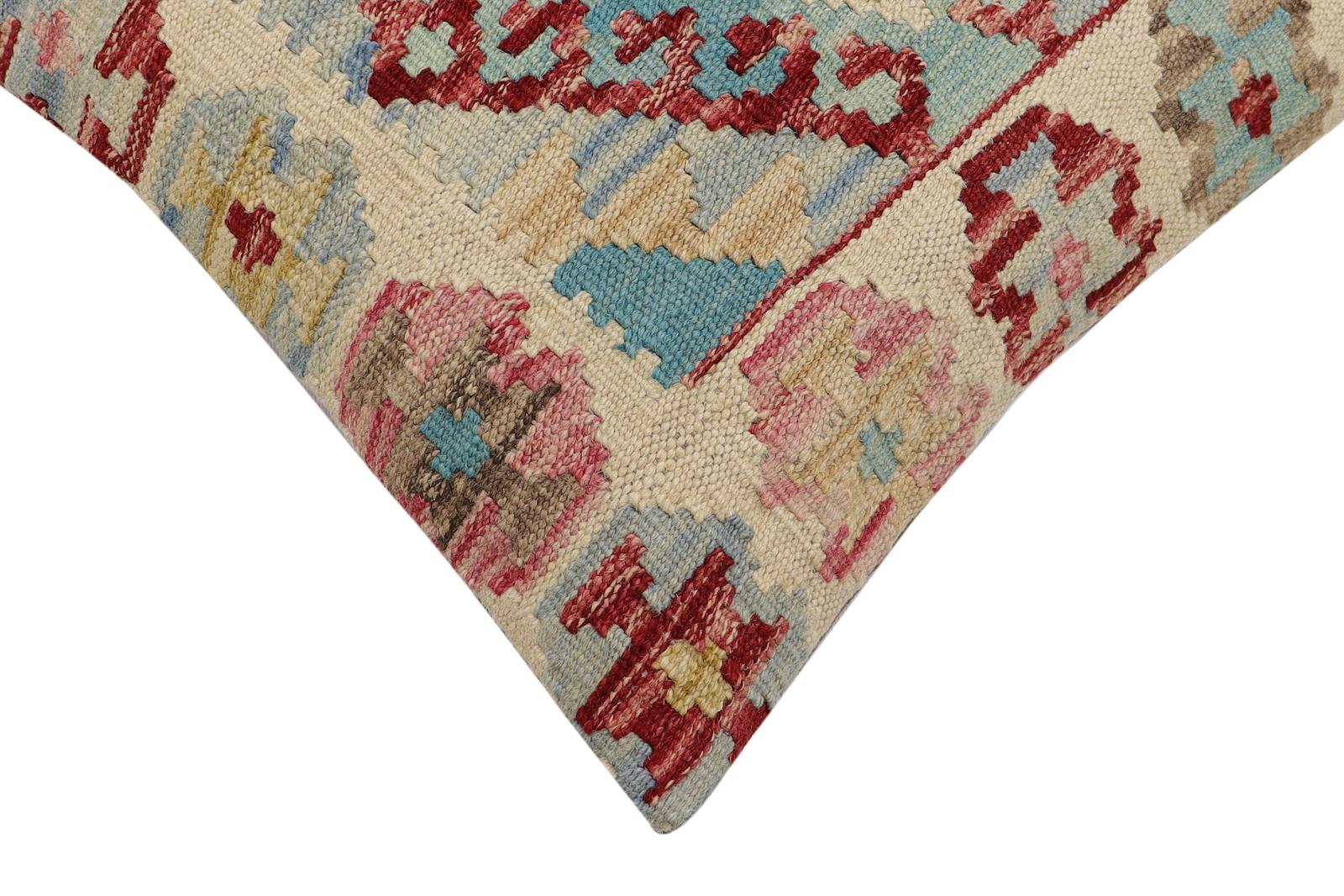 handmade Traditional Pillow Beige Red Hand-Woven SQUARE 100% WOOL Hand woven turkish pillow2' x 2'