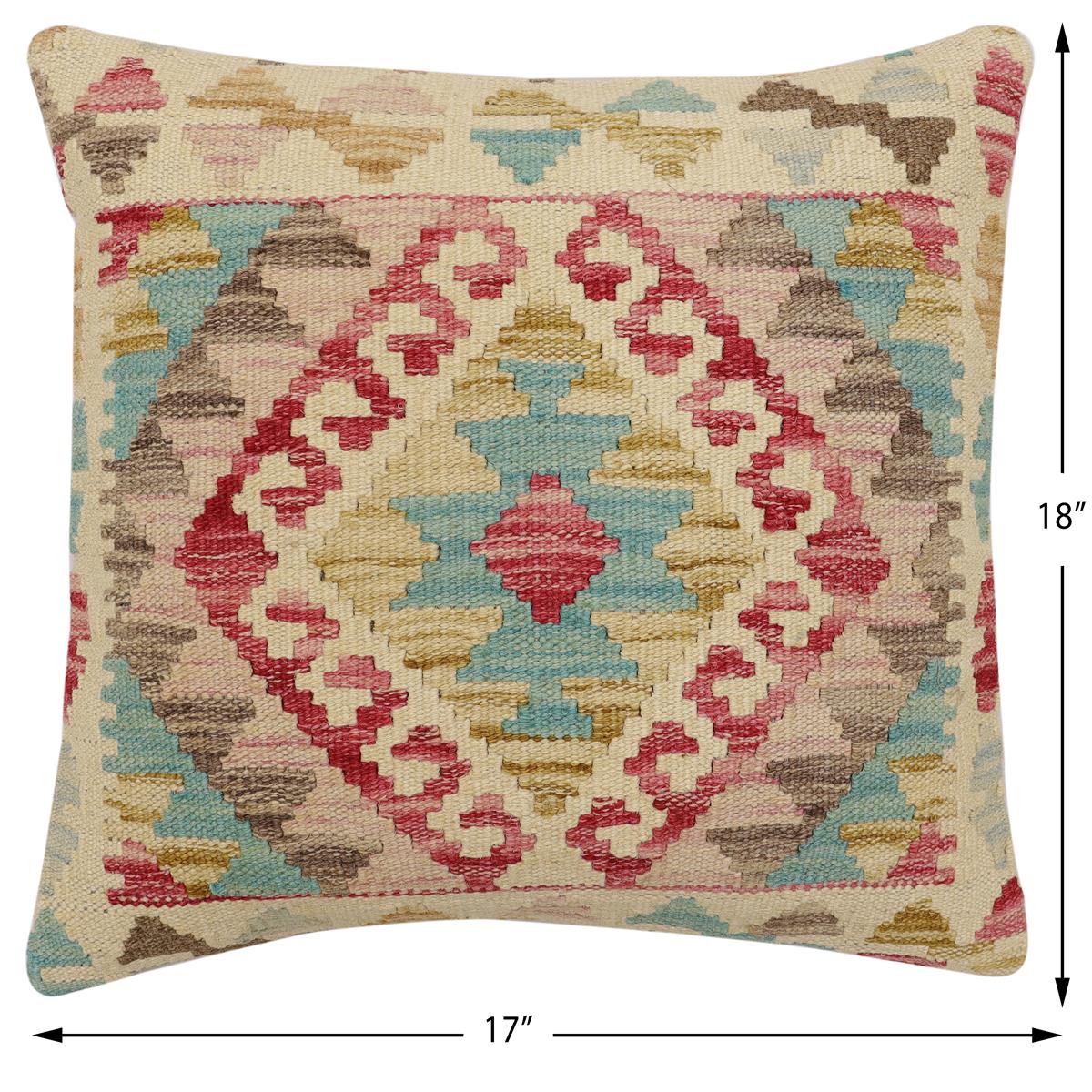 handmade Traditional Pillow Beige Blue Hand-Woven SQUARE 100% WOOL  Hand woven turkish pillow  2 x 2