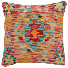 handmade Traditional Pillow Rust Blue Hand-Woven SQUARE 100% WOOL Hand woven turkish pillow2' x 2'