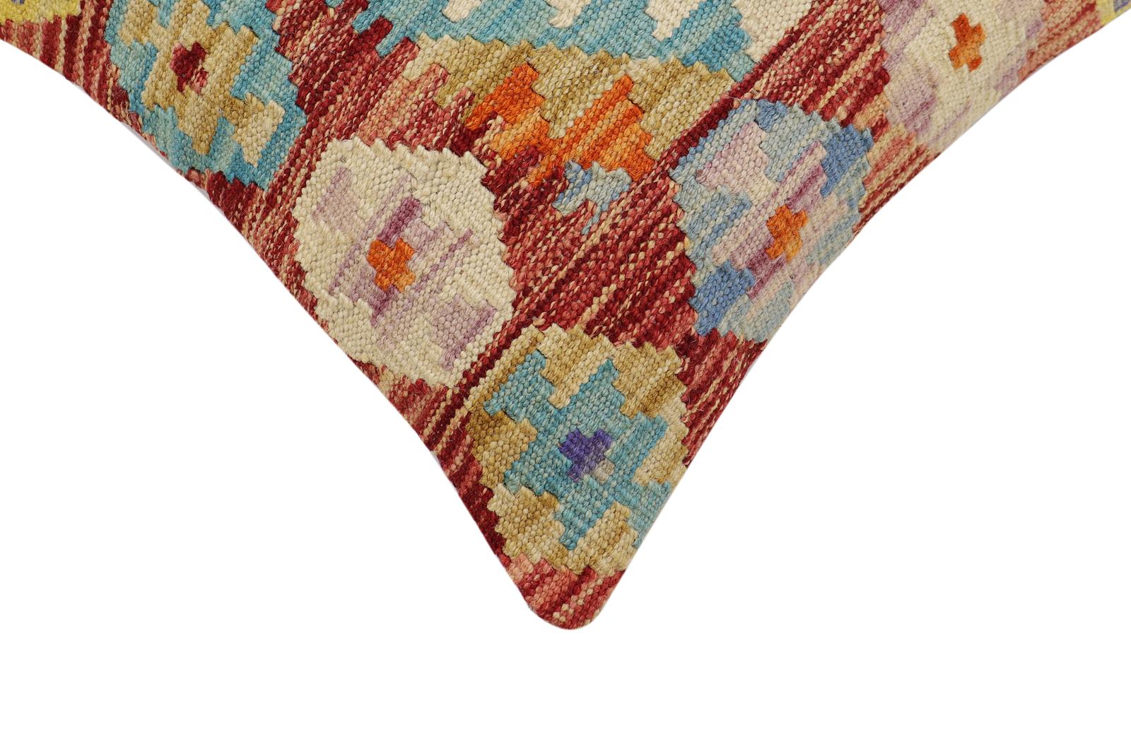 handmade Traditional Pillow Rust Blue Hand-Woven SQUARE 100% WOOL Hand woven turkish pillow2' x 2'