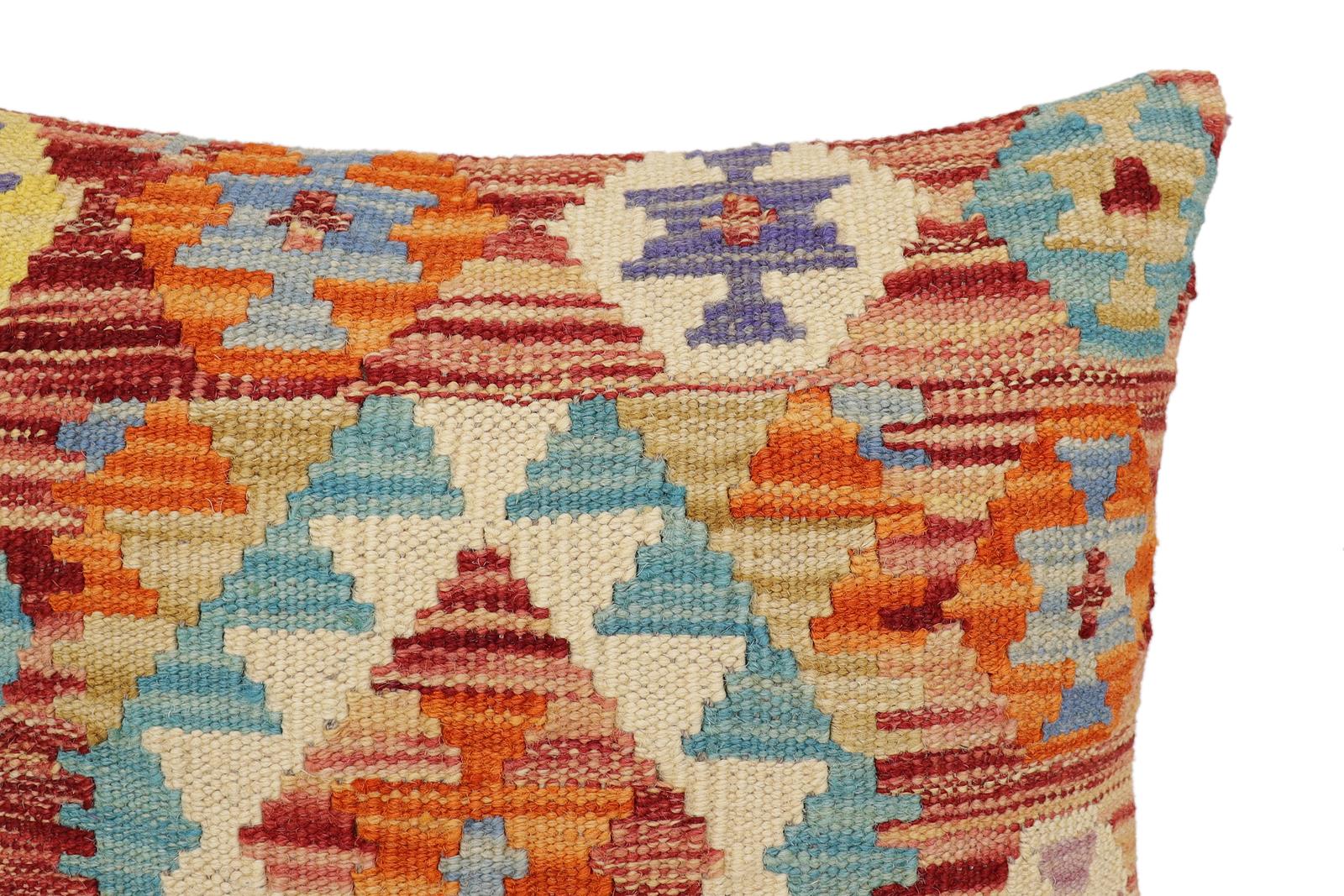 handmade Traditional Pillow Rust Blue Hand-Woven SQUARE 100% WOOL Hand woven turkish pillow2' x 2'