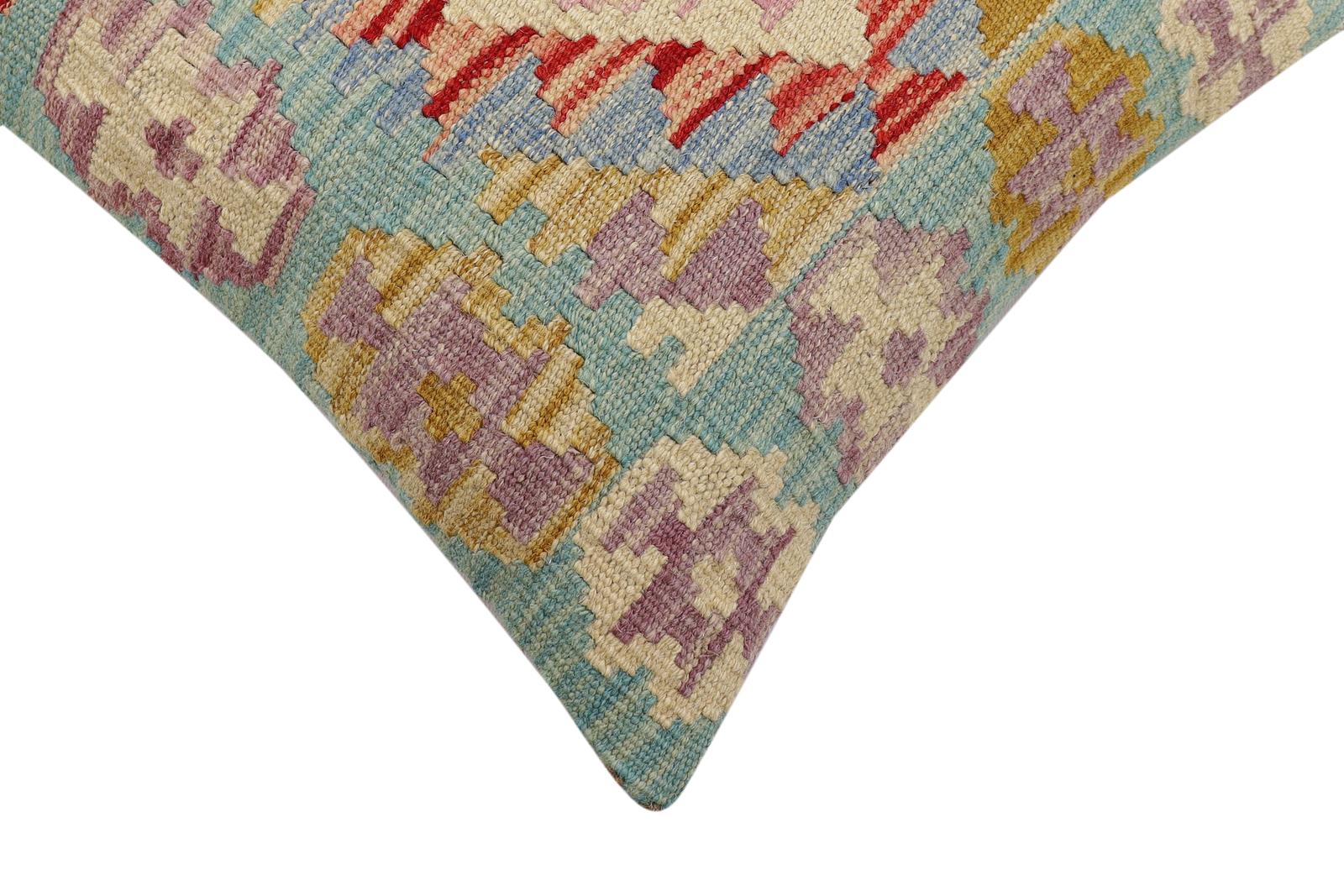 handmade Traditional Pillow Blue Beige Hand-Woven SQUARE 100% WOOL Hand woven turkish pillow2' x 2'