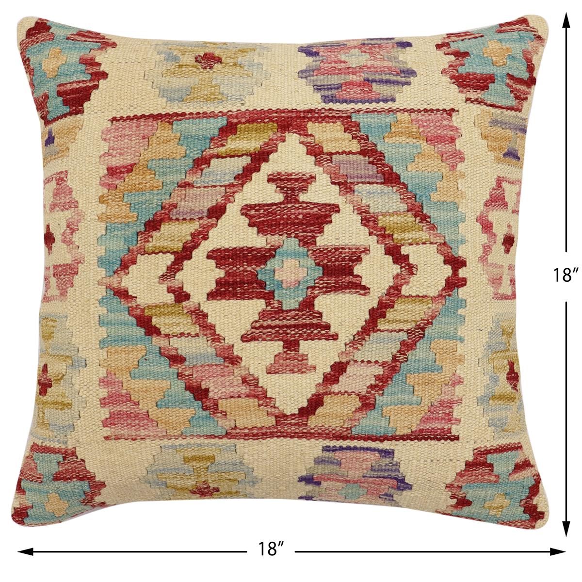 handmade Traditional Pillow Beige Rust Hand-Woven SQUARE 100% WOOL Hand woven turkish pillow2' x 2'