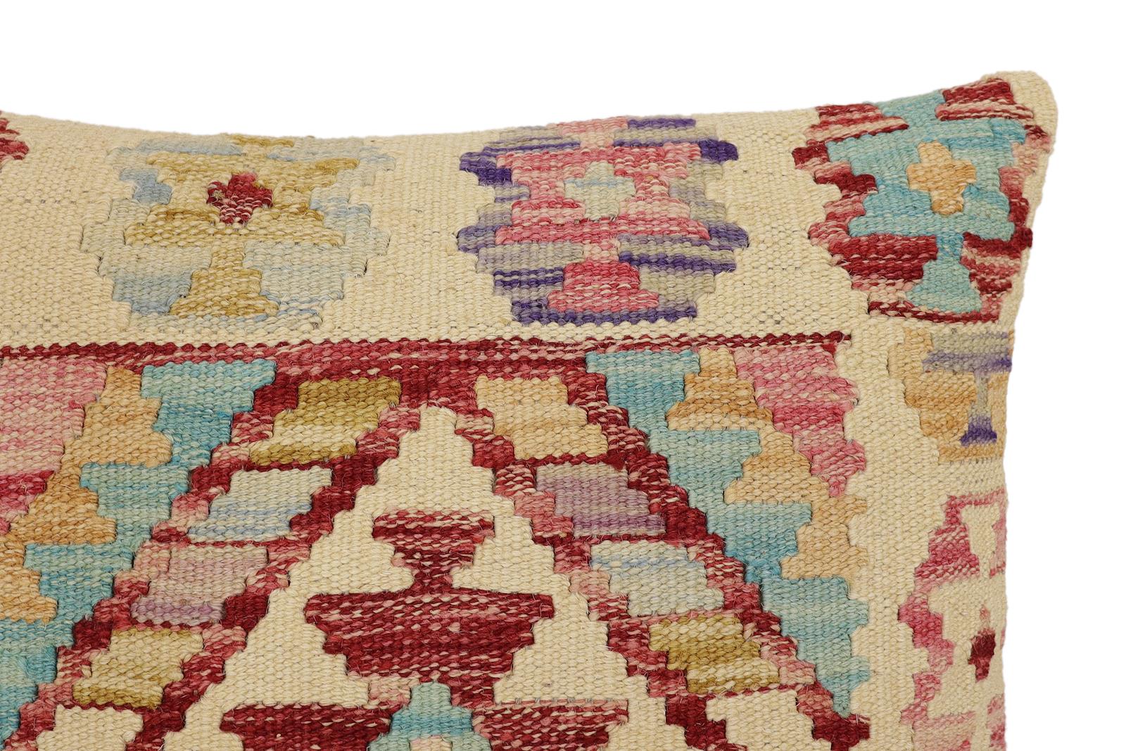 handmade Traditional Pillow Beige Rust Hand-Woven SQUARE 100% WOOL Hand woven turkish pillow2' x 2'