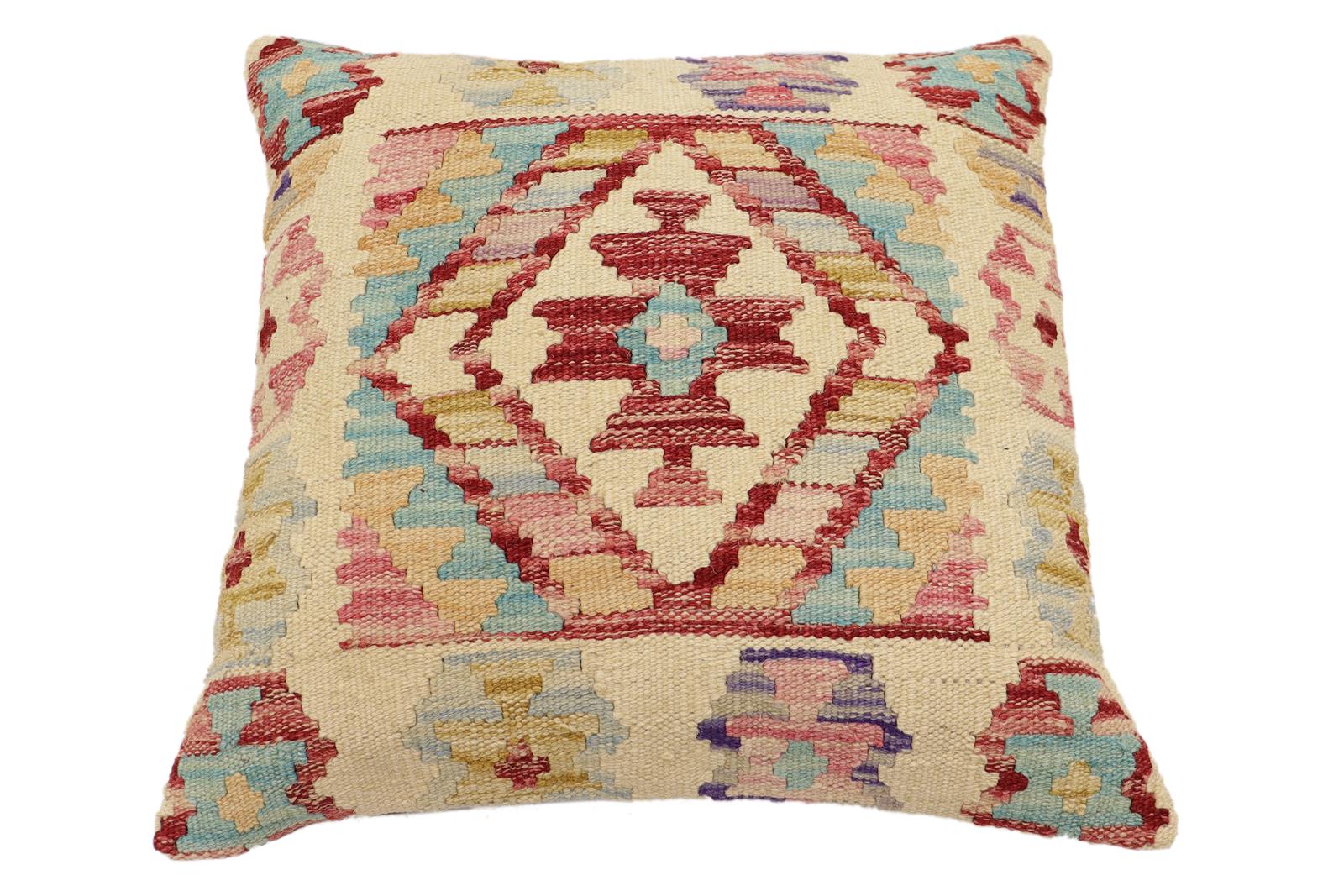 handmade Traditional Pillow Beige Rust Hand-Woven SQUARE 100% WOOL Hand woven turkish pillow2' x 2'