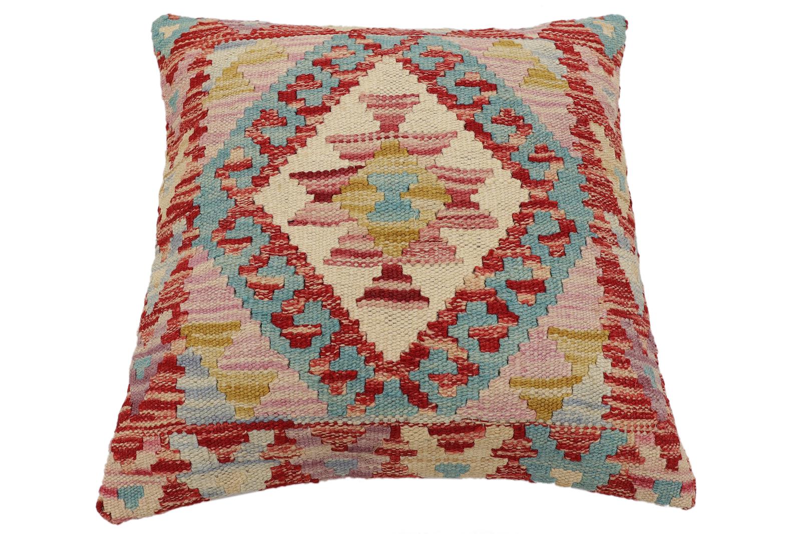 handmade Traditional Pillow Red Beige Hand-Woven SQUARE 100% WOOL Hand woven turkish pillow2' x 2'