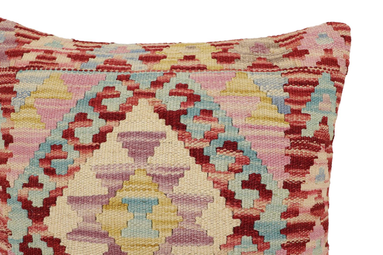 handmade Traditional Pillow Red Beige Hand-Woven SQUARE 100% WOOL Hand woven turkish pillow2' x 2'