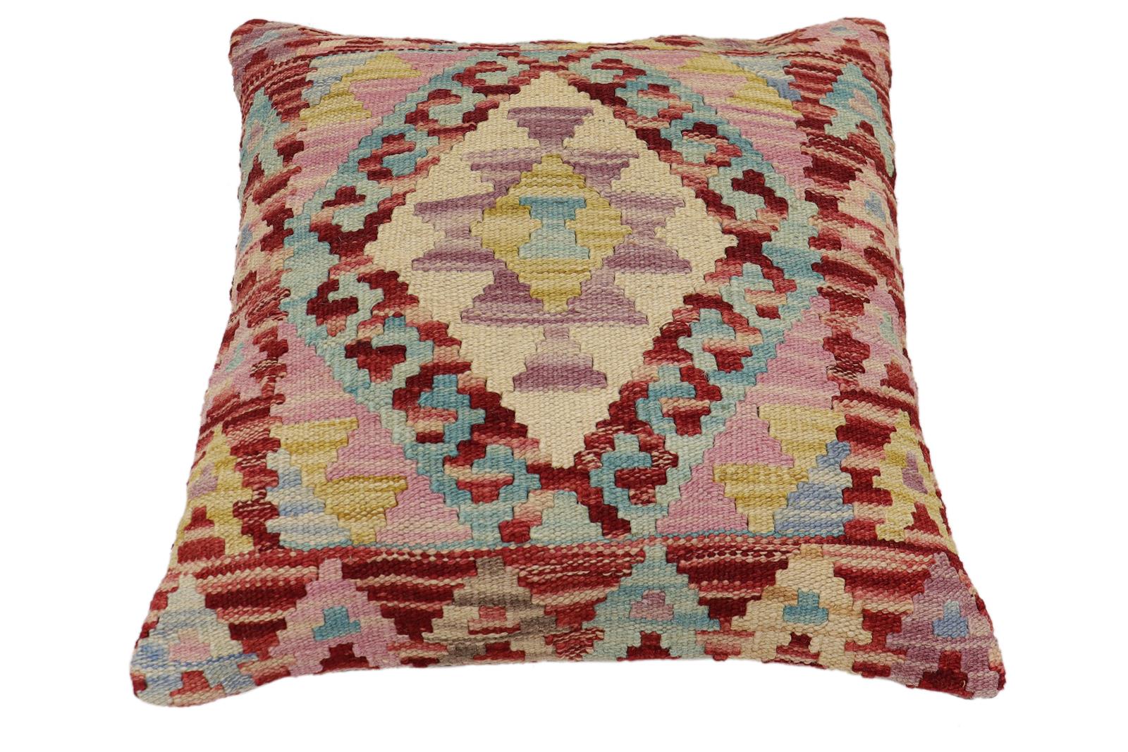 handmade Traditional Pillow Red Beige Hand-Woven SQUARE 100% WOOL Hand woven turkish pillow2' x 2'