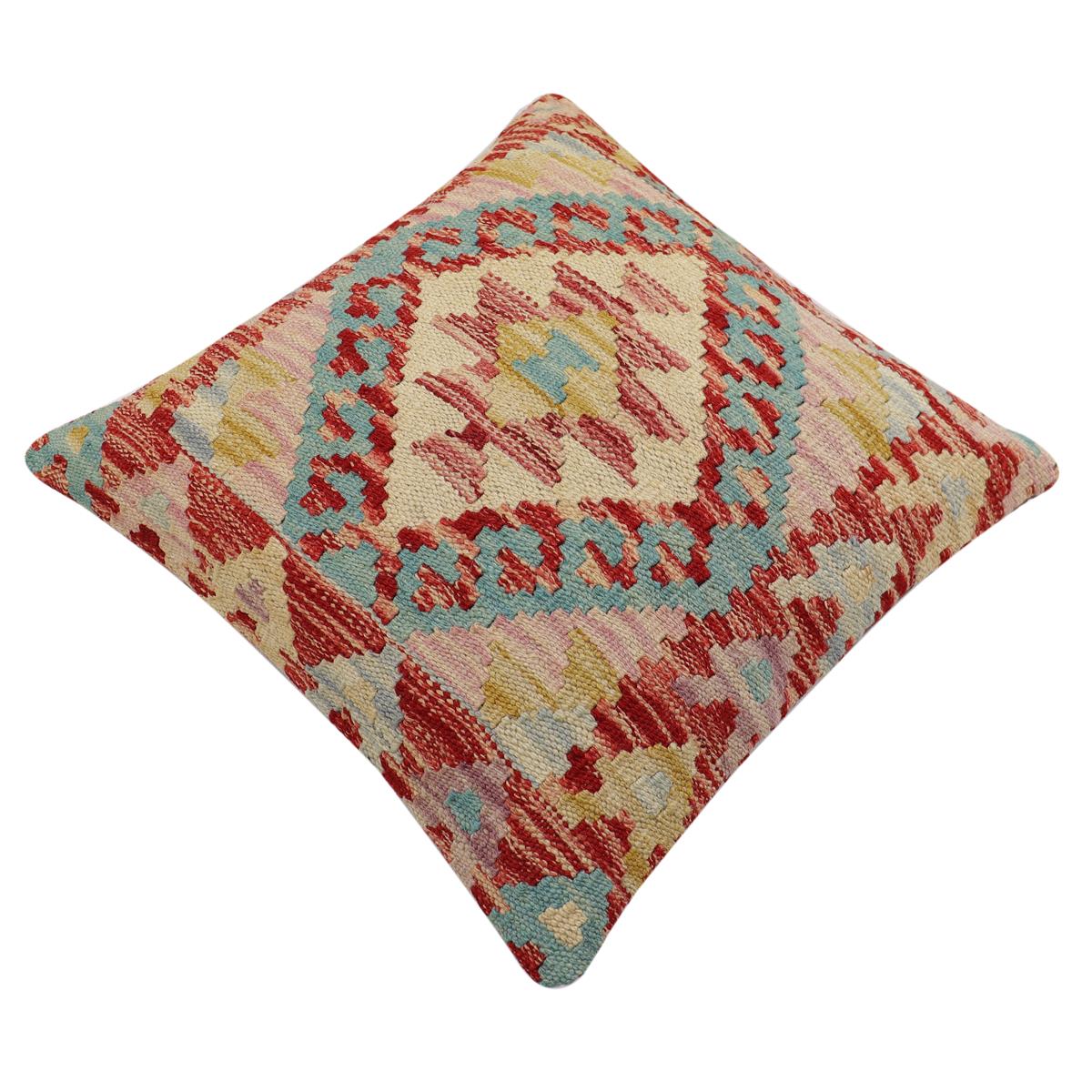 handmade Traditional Pillow Red Beige Hand-Woven SQUARE 100% WOOL Hand woven turkish pillow2' x 2'