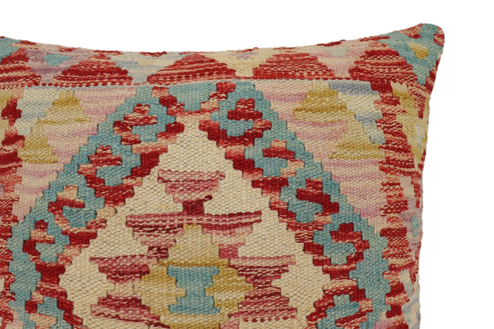 handmade Traditional Pillow Red Beige Hand-Woven SQUARE 100% WOOL Hand woven turkish pillow2' x 2'