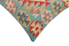 handmade Traditional Pillow Blue Beige Hand-Woven SQUARE 100% WOOL Hand woven turkish pillow2' x 2'