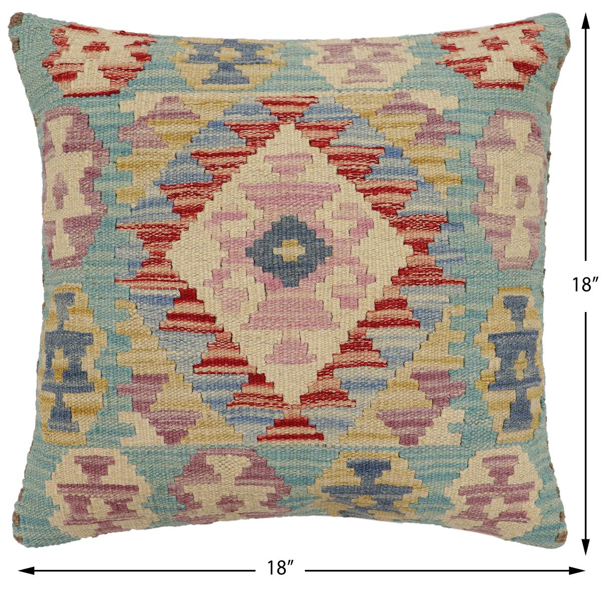 handmade Traditional Pillow Blue Beige Hand-Woven SQUARE 100% WOOL Hand woven turkish pillow2' x 2'