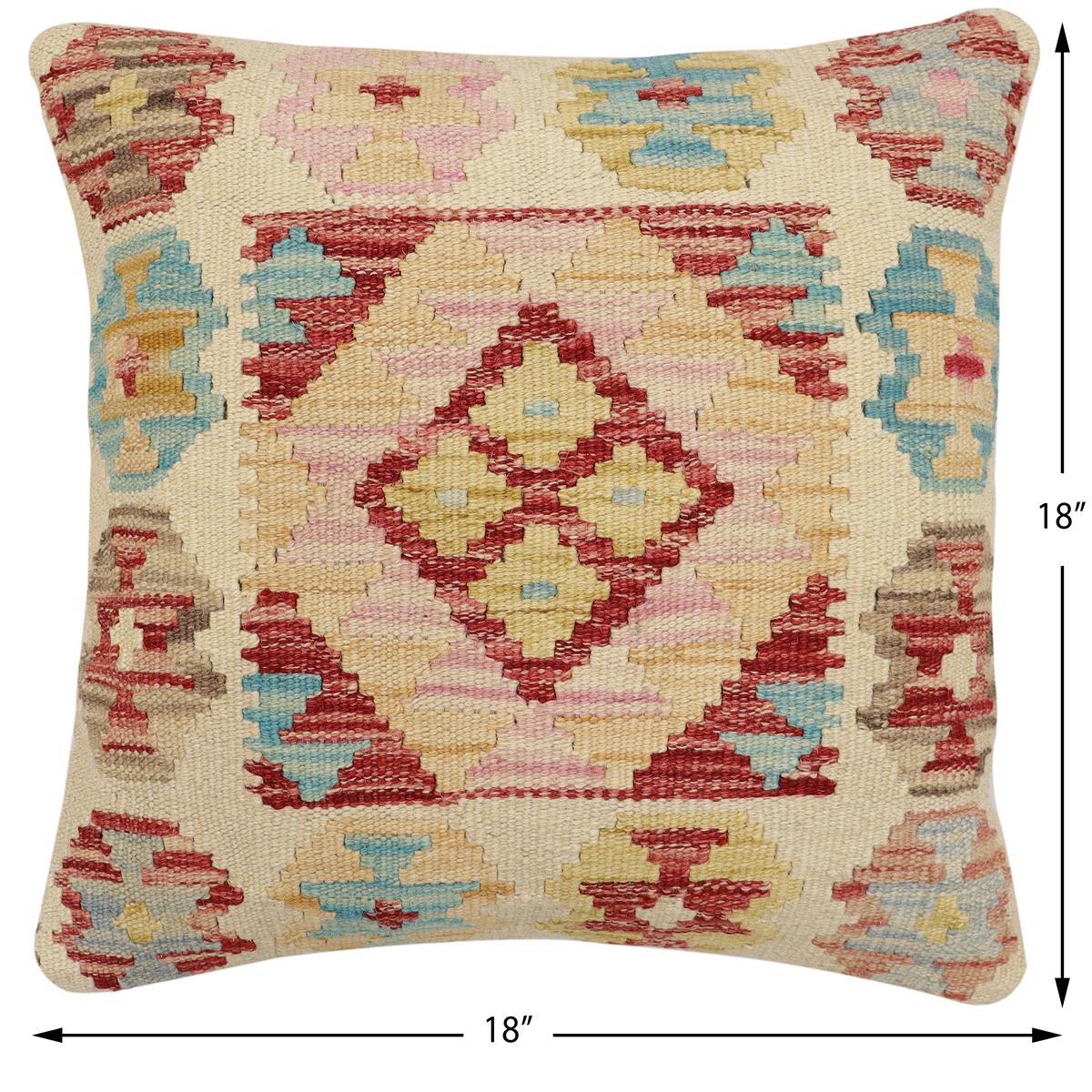 handmade Traditional Pillow Beige Red Hand-Woven SQUARE 100% WOOL Hand woven turkish pillow2' x 2'