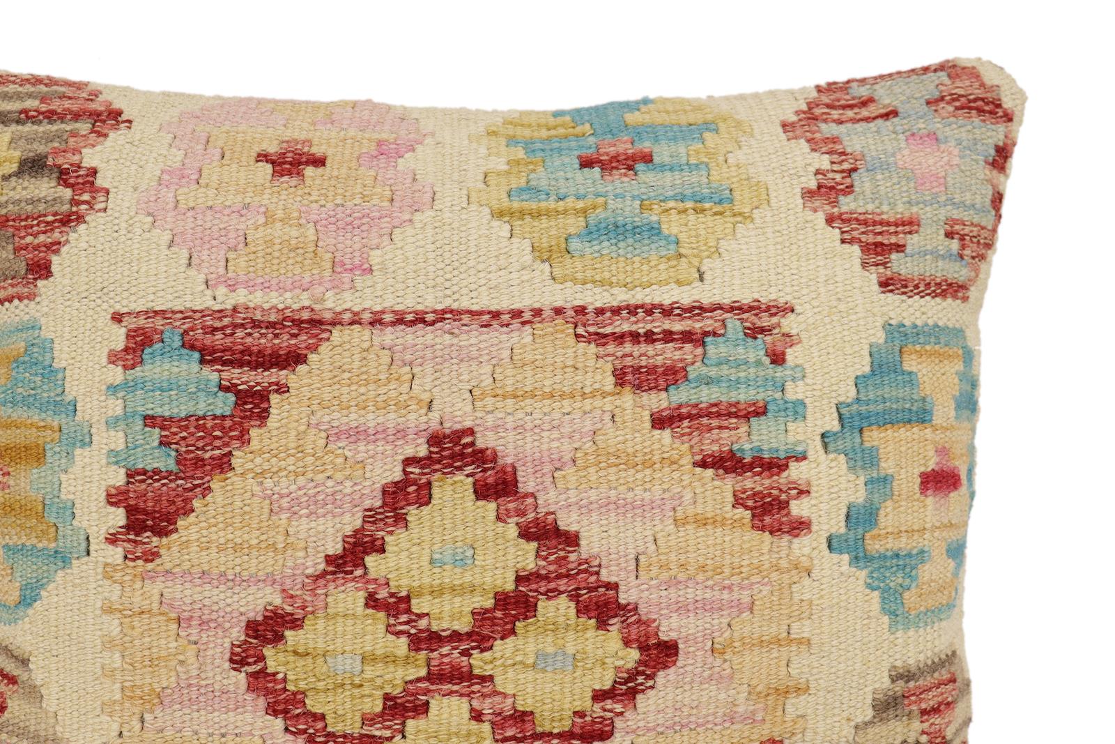 handmade Traditional Pillow Beige Red Hand-Woven SQUARE 100% WOOL Hand woven turkish pillow2' x 2'