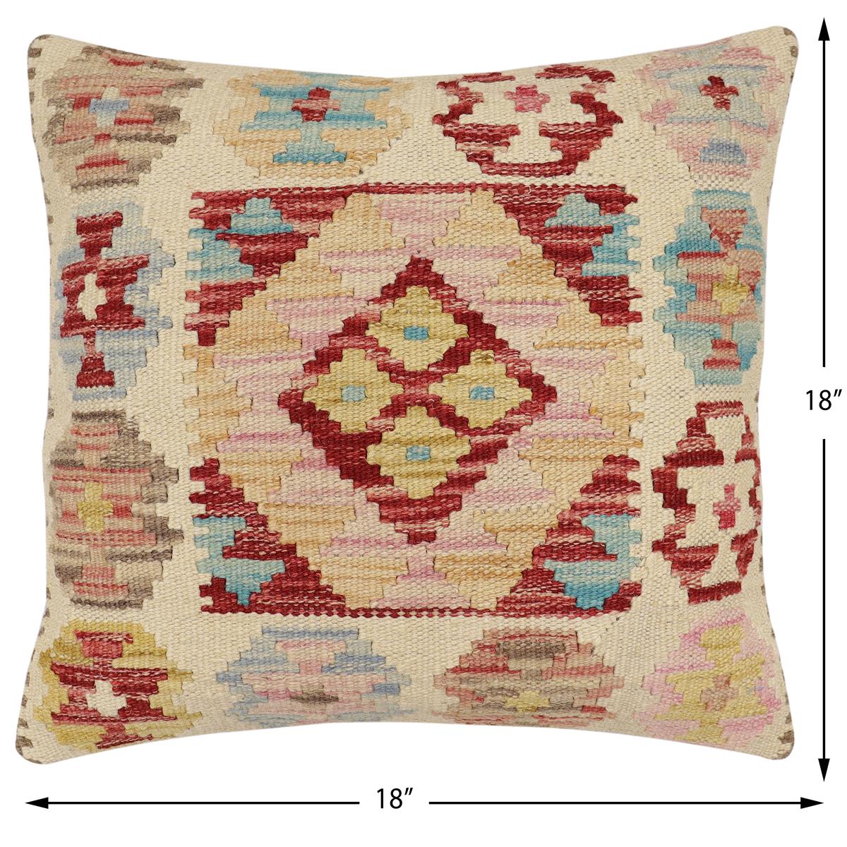 handmade Traditional Pillow Beige Red Hand-Woven SQUARE 100% WOOL Hand woven turkish pillow2' x 2'