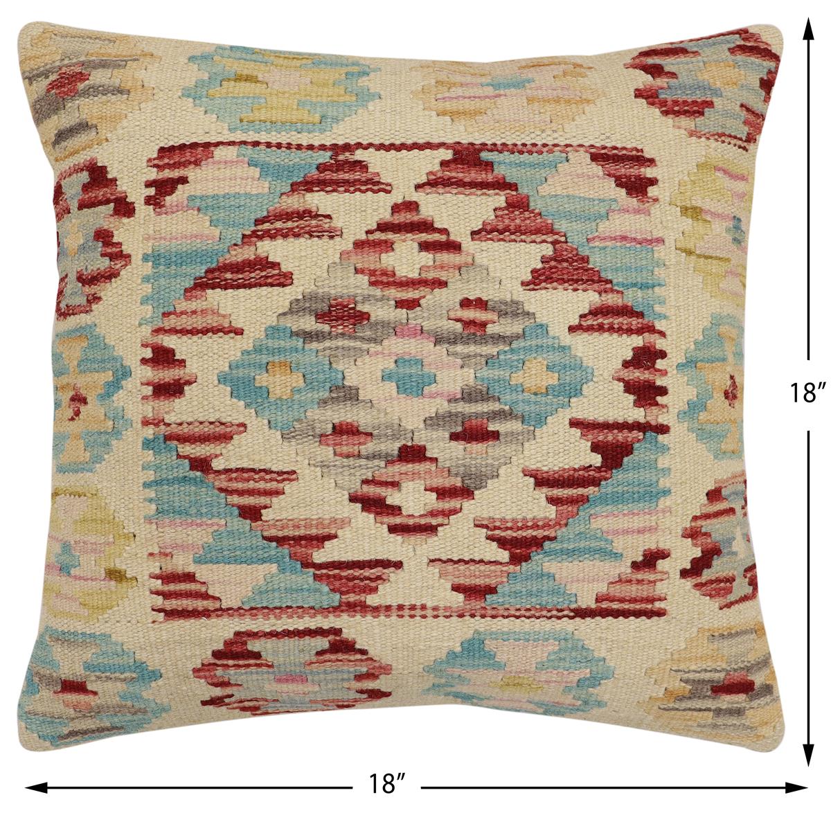 handmade Traditional Pillow Beige Red Hand-Woven SQUARE 100% WOOL Hand woven turkish pillow2' x 2'