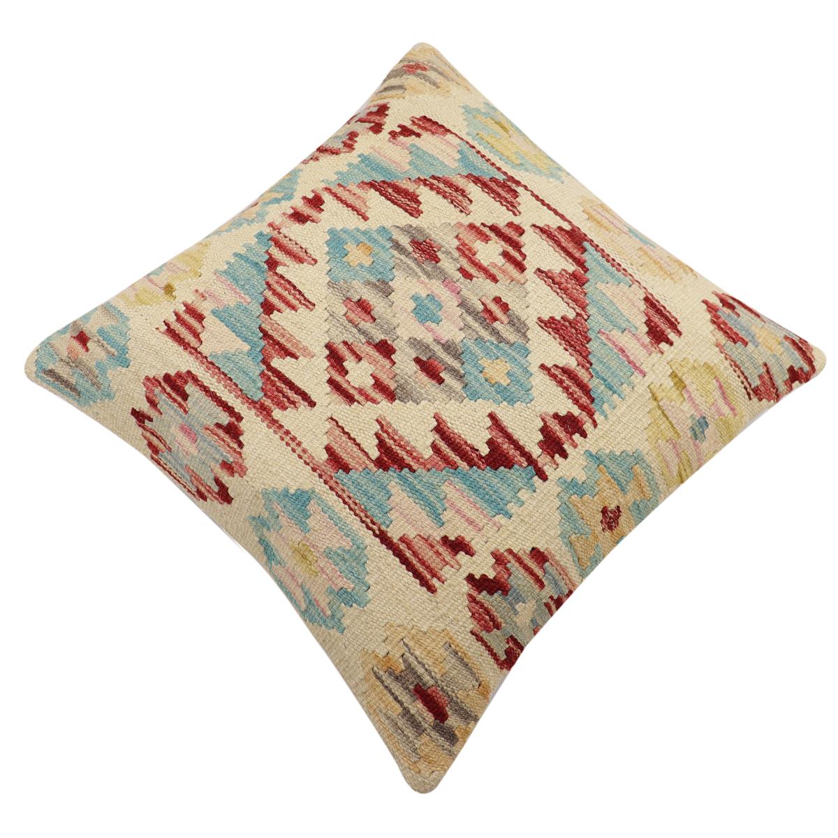 handmade Traditional Pillow Beige Red Hand-Woven SQUARE 100% WOOL Hand woven turkish pillow2' x 2'