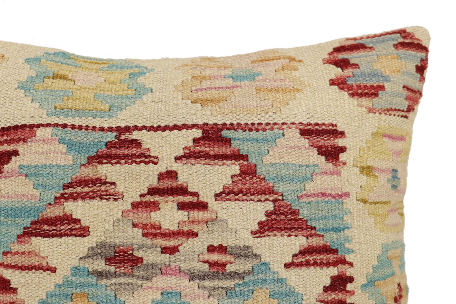 handmade Traditional Pillow Beige Red Hand-Woven SQUARE 100% WOOL Hand woven turkish pillow2' x 2'