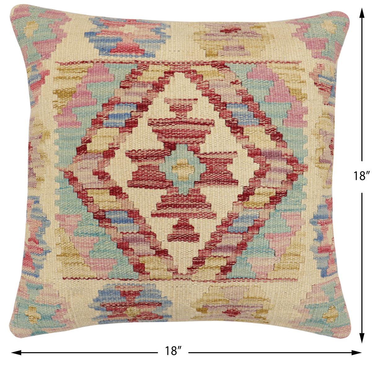 handmade Traditional Pillow Beige Rust Hand-Woven SQUARE 100% WOOL Hand woven turkish pillow2' x 2'