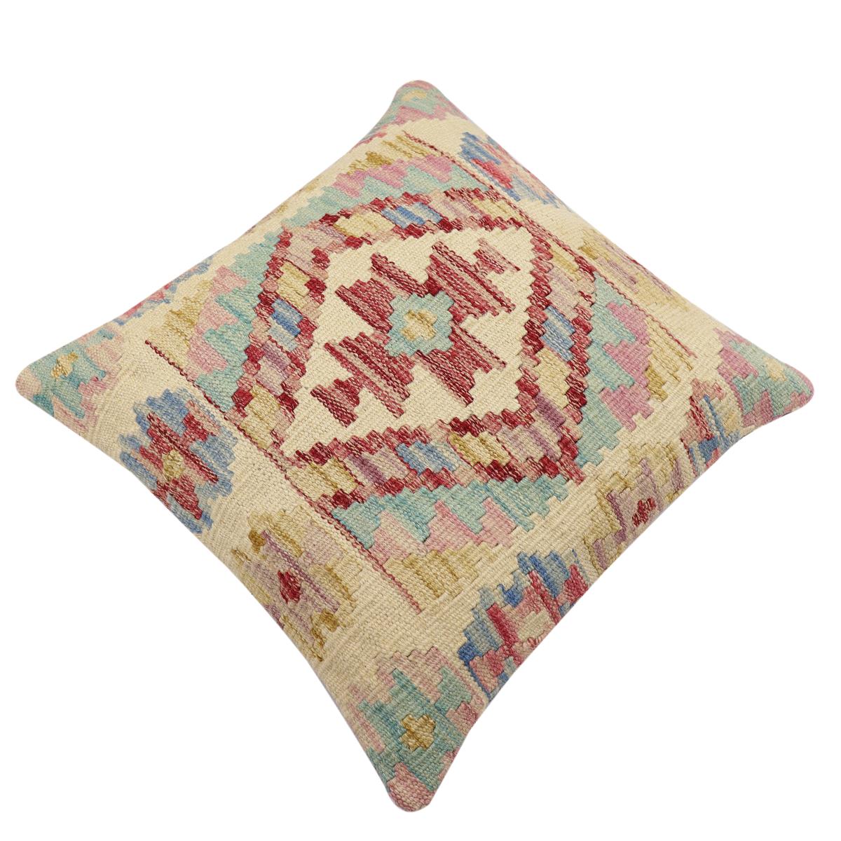 handmade Traditional Pillow Beige Rust Hand-Woven SQUARE 100% WOOL Hand woven turkish pillow2' x 2'