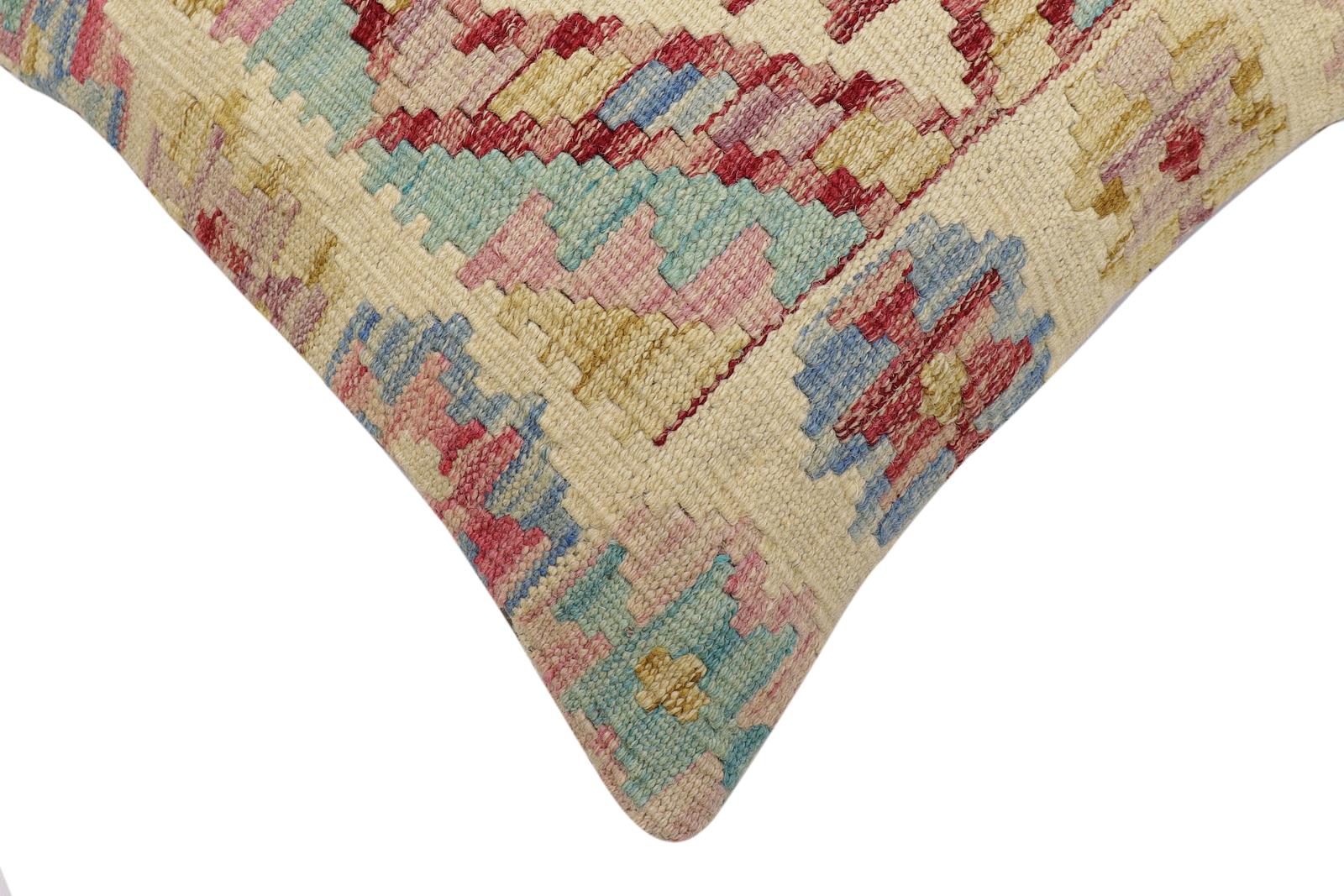 handmade Traditional Pillow Beige Rust Hand-Woven SQUARE 100% WOOL Hand woven turkish pillow2' x 2'