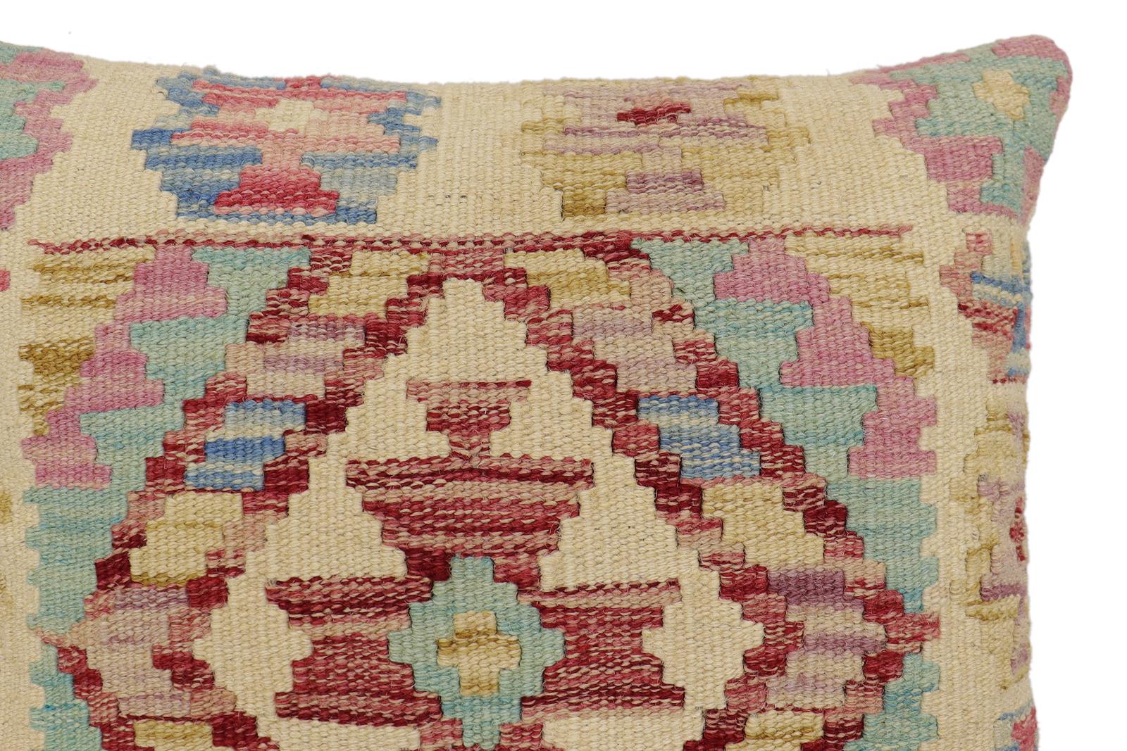 handmade Traditional Pillow Beige Rust Hand-Woven SQUARE 100% WOOL Hand woven turkish pillow2' x 2'