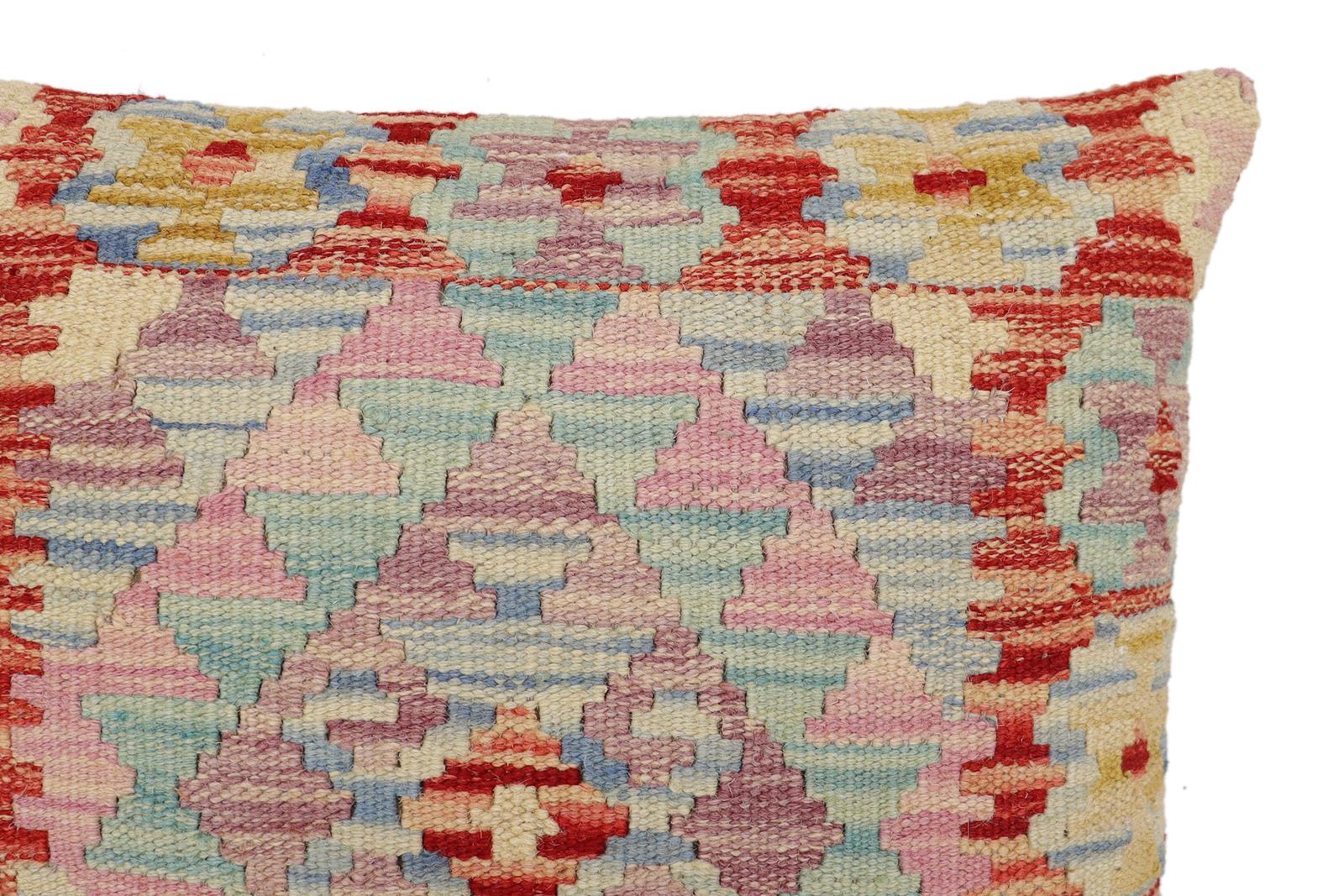 handmade Traditional Pillow Red Beige Hand-Woven SQUARE 100% WOOL Hand woven turkish pillow2' x 2'