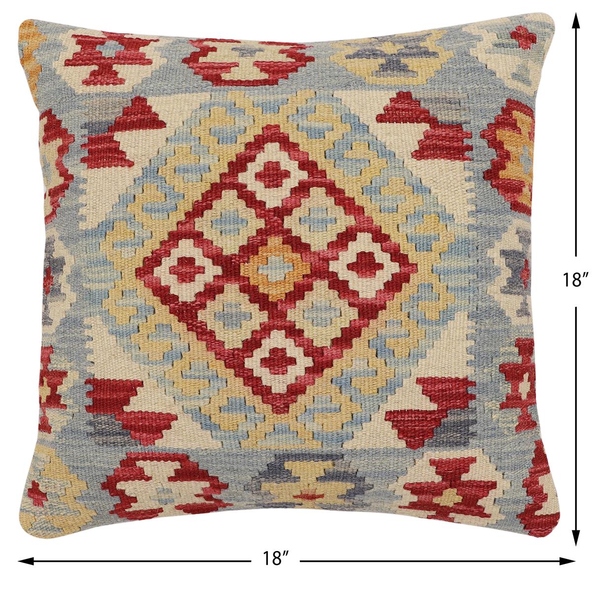 handmade Traditional Pillow Red Blue Hand-Woven SQUARE 100% WOOL Hand woven turkish pillow2' x 2'