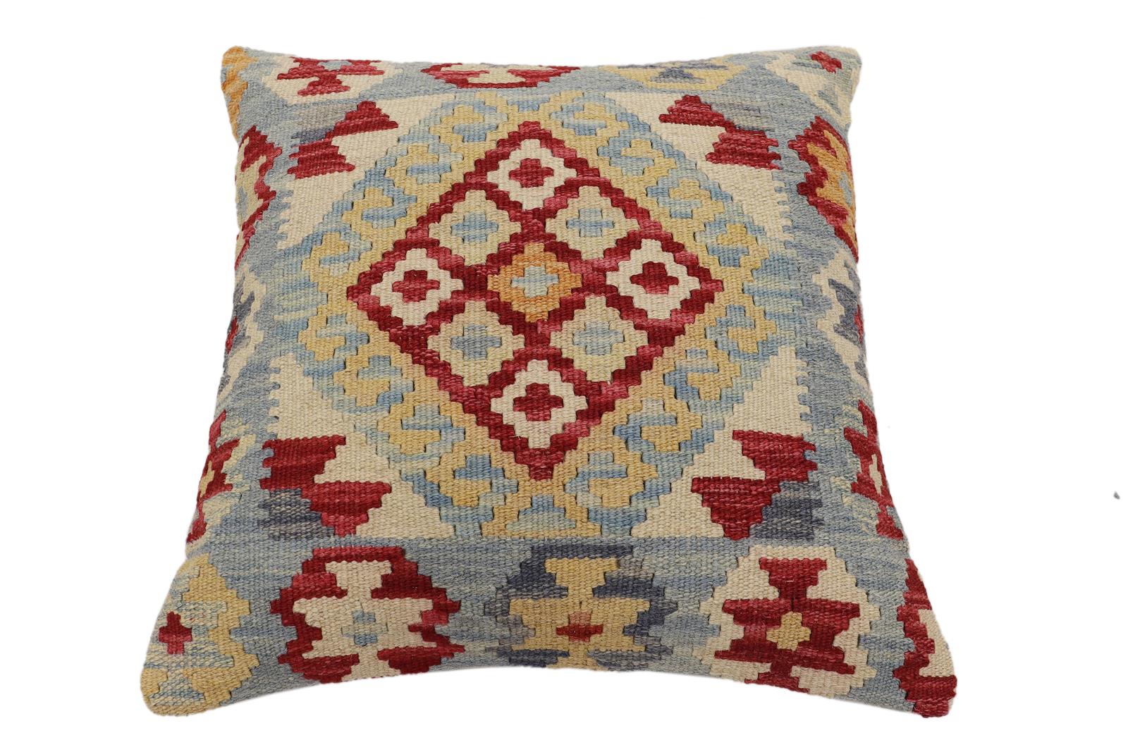 handmade Traditional Pillow Red Blue Hand-Woven SQUARE 100% WOOL Hand woven turkish pillow2' x 2'