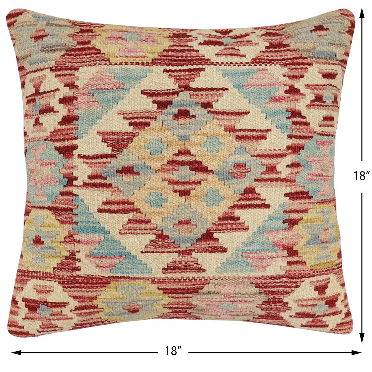 handmade Traditional Pillow Red Blue Hand-Woven SQUARE 100% WOOL Hand woven turkish pillow2' x 2'