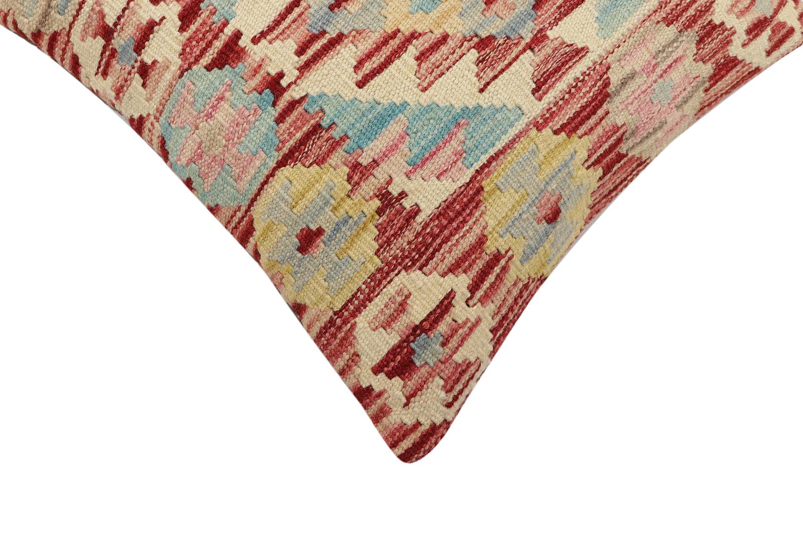 handmade Traditional Pillow Red Blue Hand-Woven SQUARE 100% WOOL Hand woven turkish pillow2' x 2'