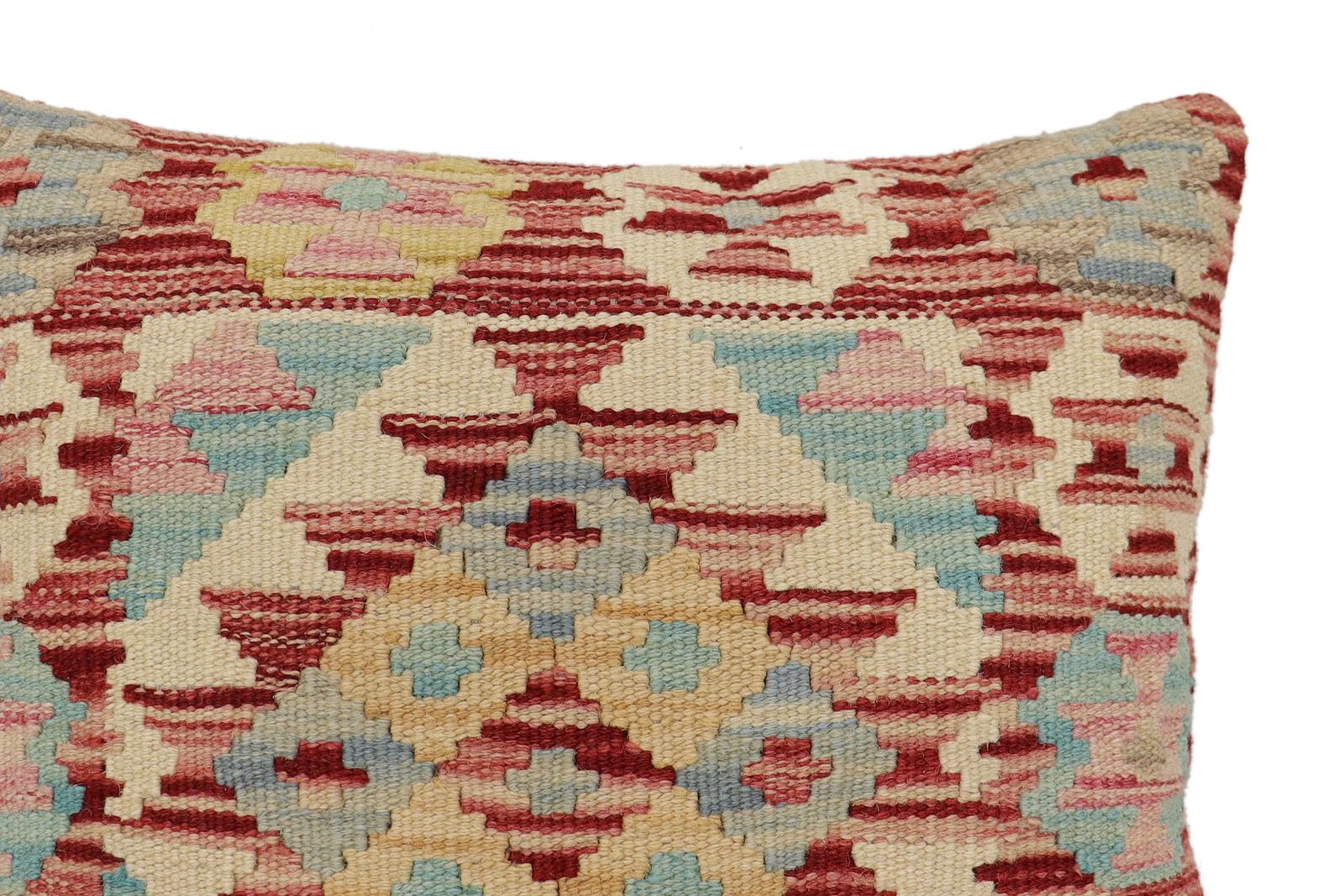 handmade Traditional Pillow Red Blue Hand-Woven SQUARE 100% WOOL Hand woven turkish pillow2' x 2'